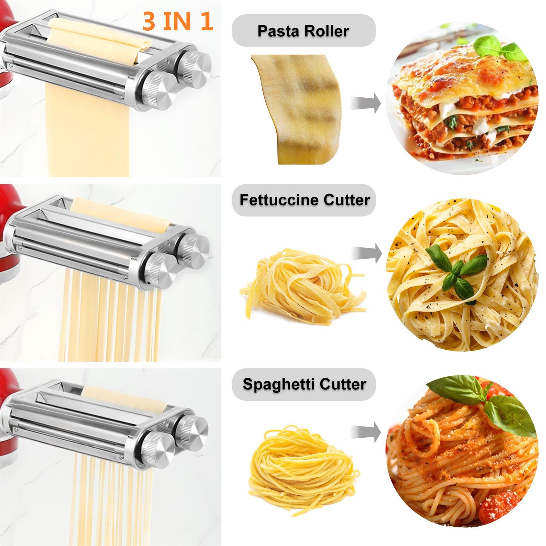 Favorkit Pasta Maker Attachment 3 In 1 Set Compatible For Kitchenaid Mixers Plus Hub Knob Screw Accessory Included Pasta Sheet R