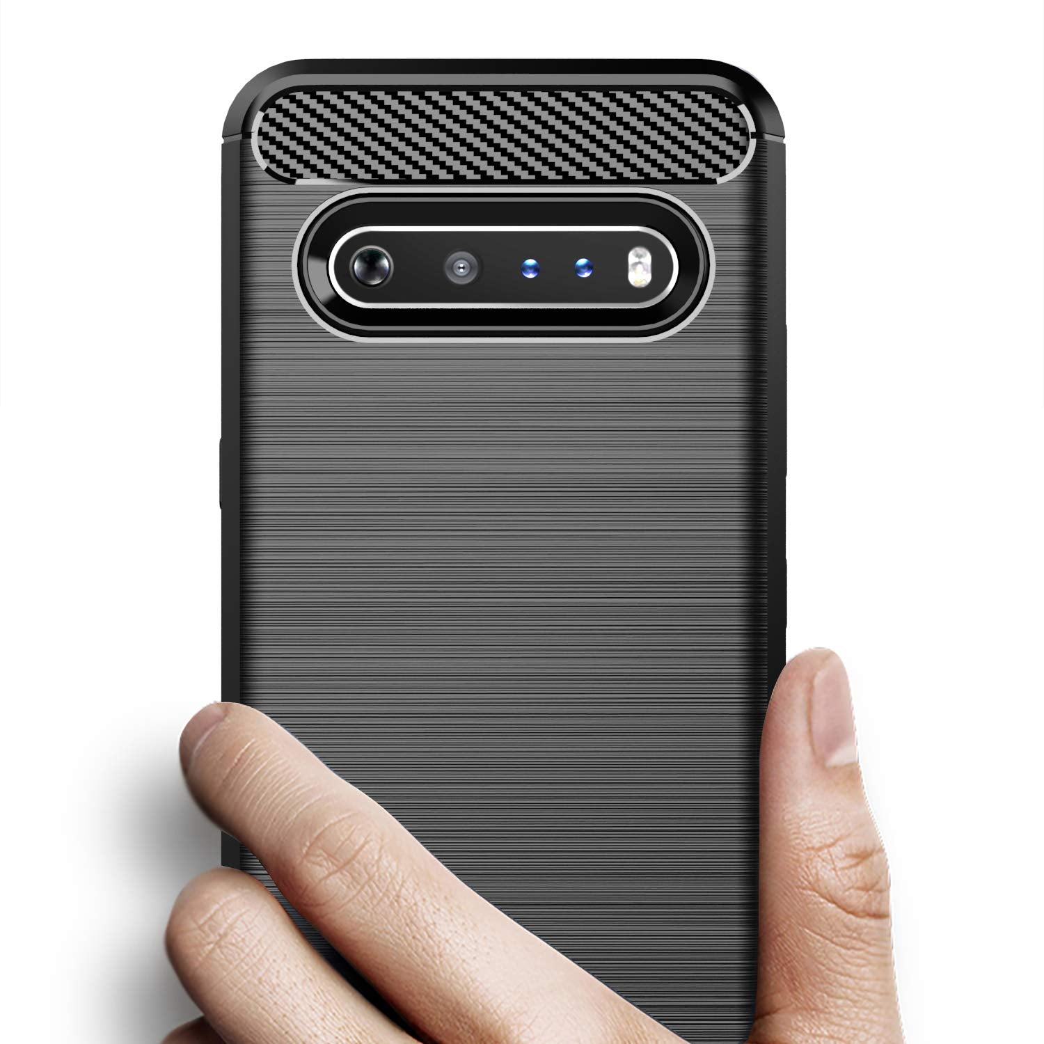 Osophter LG V60 ThinQ Case - Shock-Absorbing TPU Rubber Full-Body Cover, Black