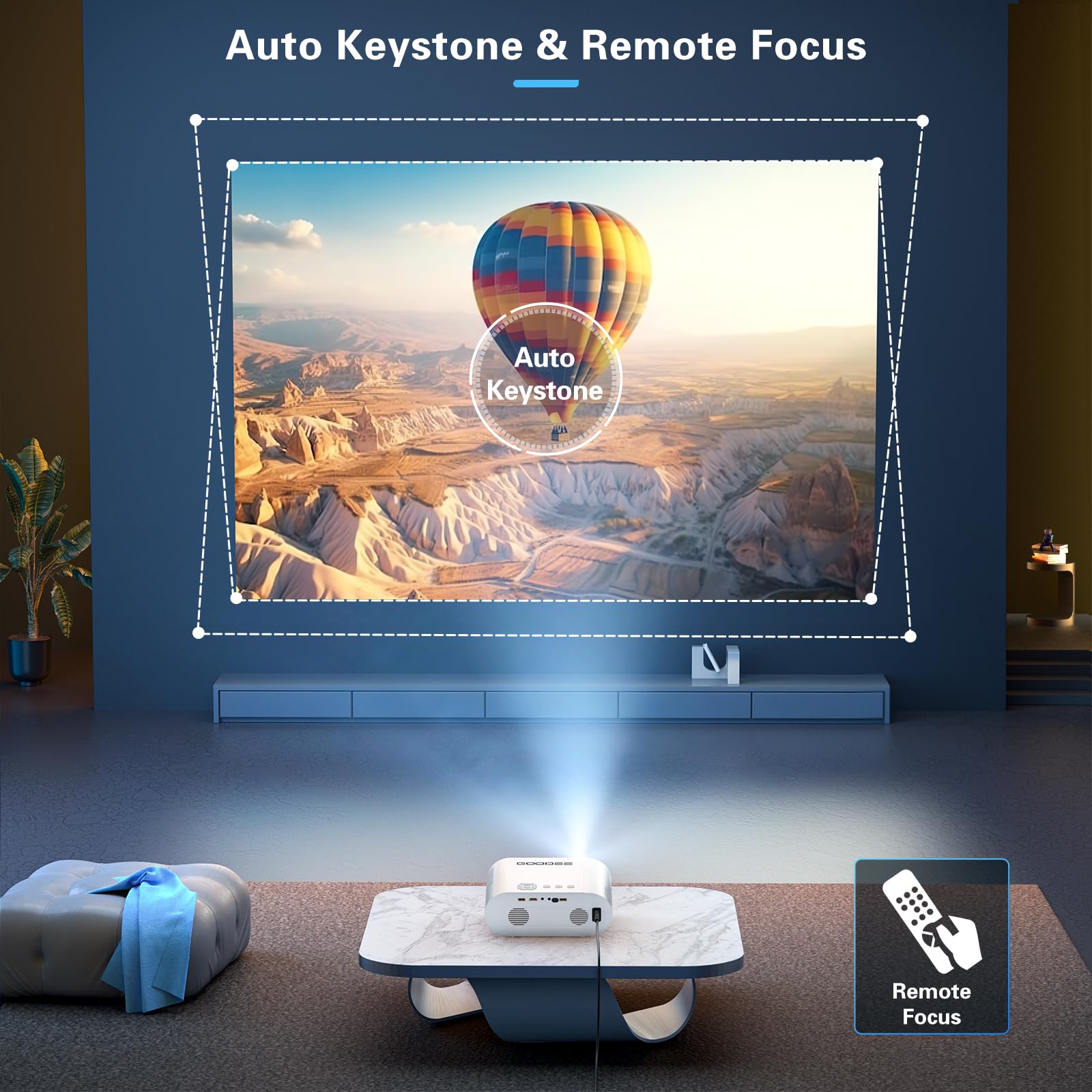 4K Projector, Goodee Projector With Wifi And Bluetooth, Mini Projector With Auto Keystone And Remote Focus, Native 1080P Home Th