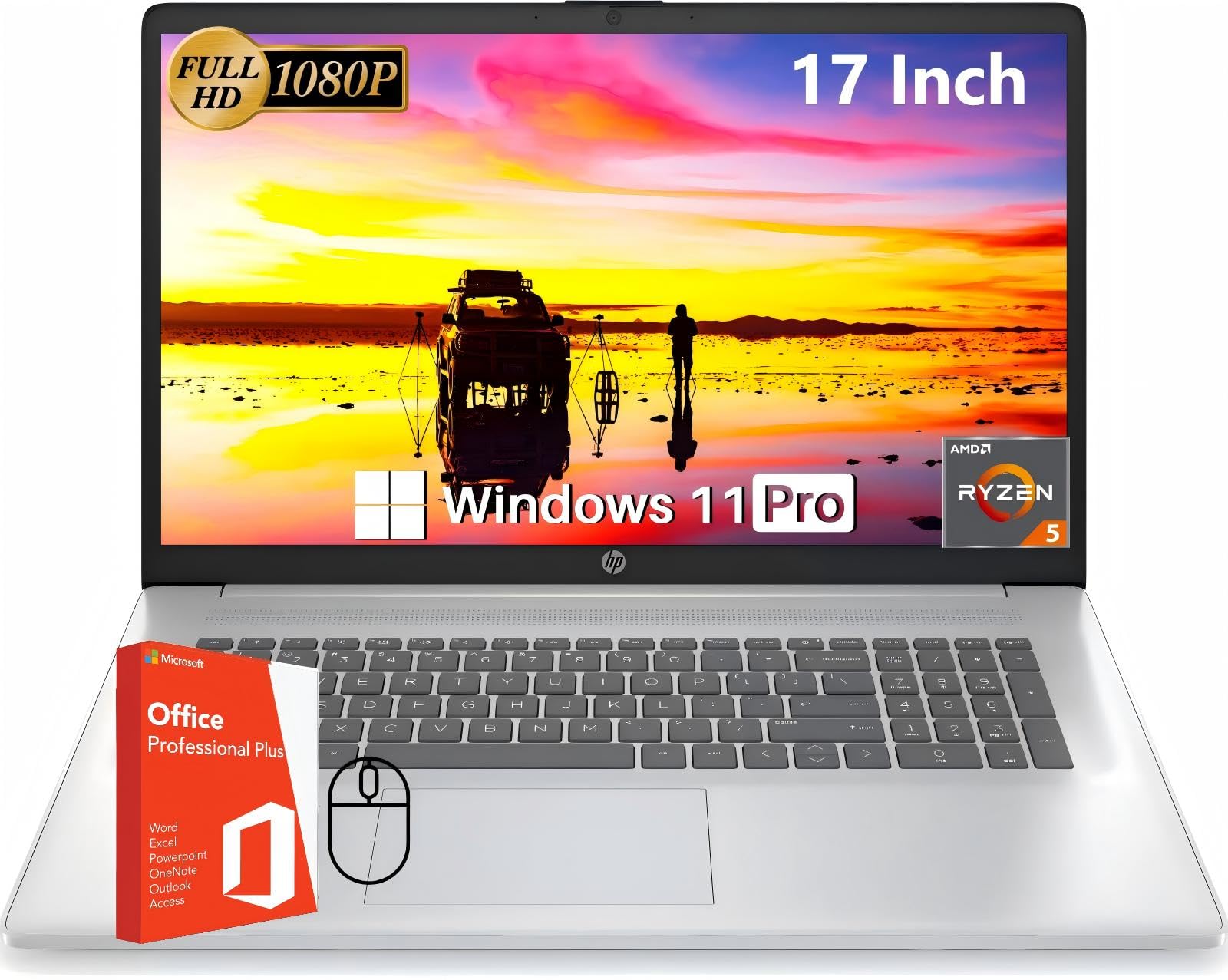Hp 17 Inch Laptop, Office Pro Lifetime License, 17.3'' Full Hd Ips Display, Amd Ryzen 5 7430U, Amd Radeon Graphics, 64 Gb Ram, 2