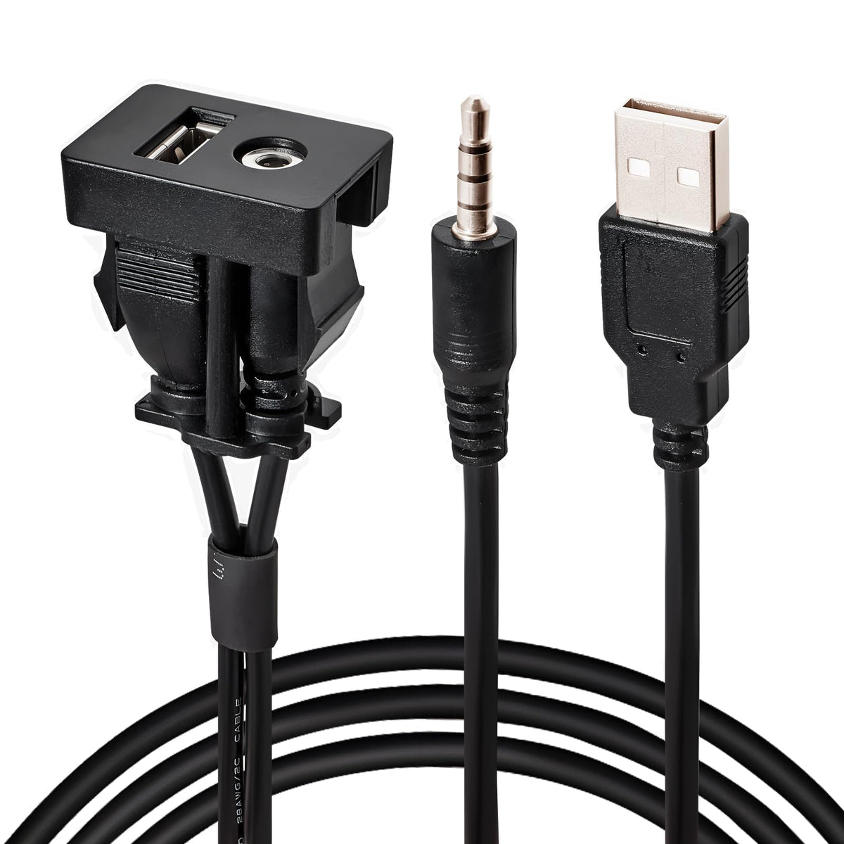 Anina Usb Aux Flush Mount For Toyota, 1M Male To Female Car Dash 3.5Mm Aux Extension Cable, Square Port Usb Panel Mount Socket Adapter, 12V 30V Panel Mounting Cable For Audio Output & Charging