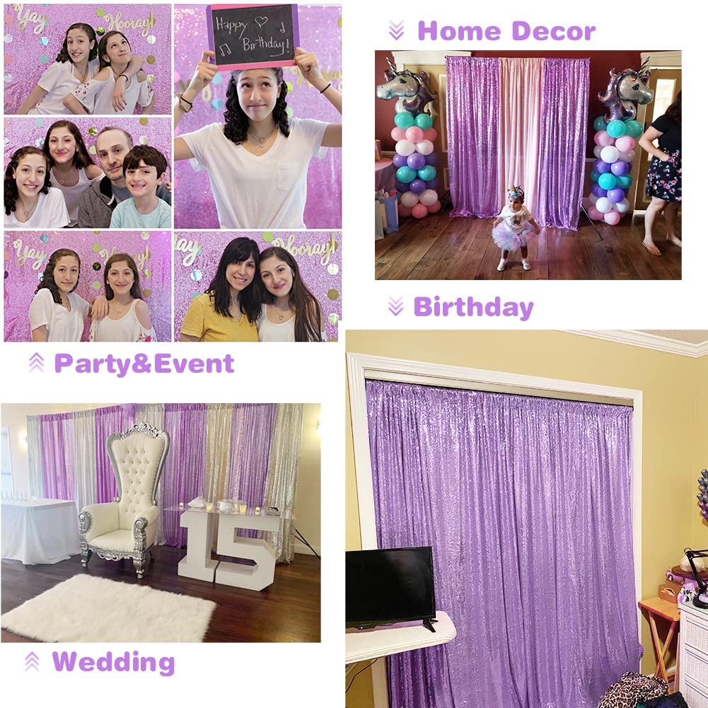 Eternal Beauty Lavender Sequin Backdrop Curtains, 8X8 Shimmer Drapes For Party Weddding Decoration