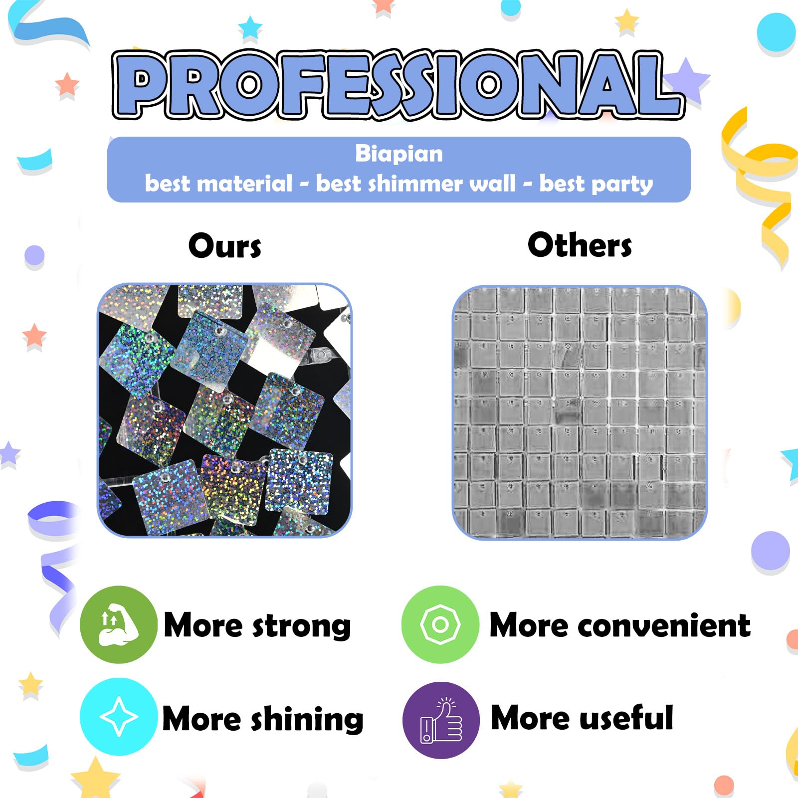 Biapian Silver Shimmer Wall Backdrop, 24Pcs Square Sequin Shimmer Wall Panels Color Laser Silver Glitter Photography Props For P