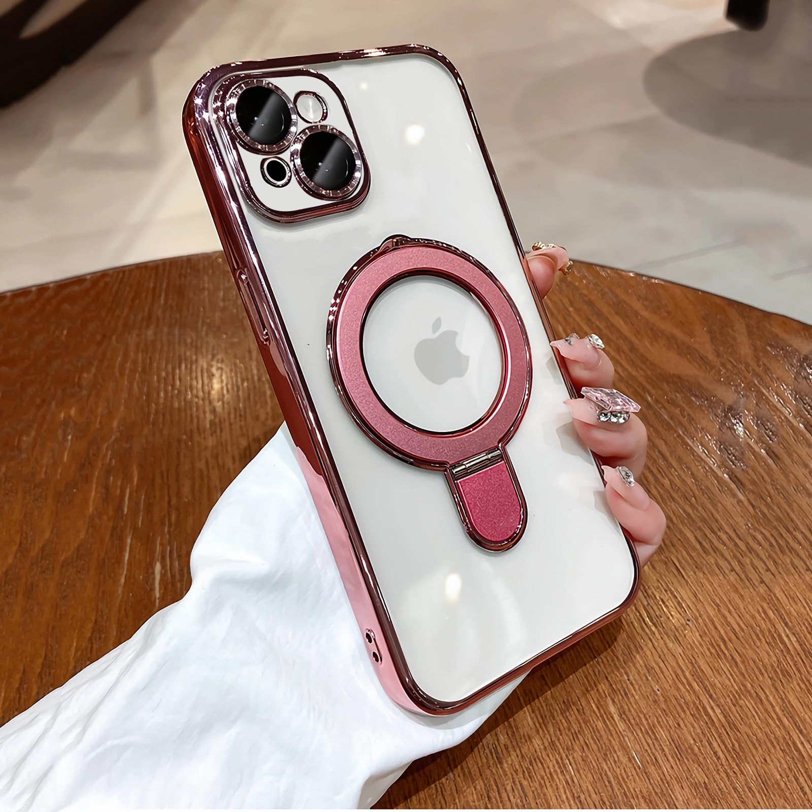 Lxk Magnetic Invisible Stand For Iphone 15 Case Compatible With Magsafe, Military Grade Protection, With Camera Lens Protector,