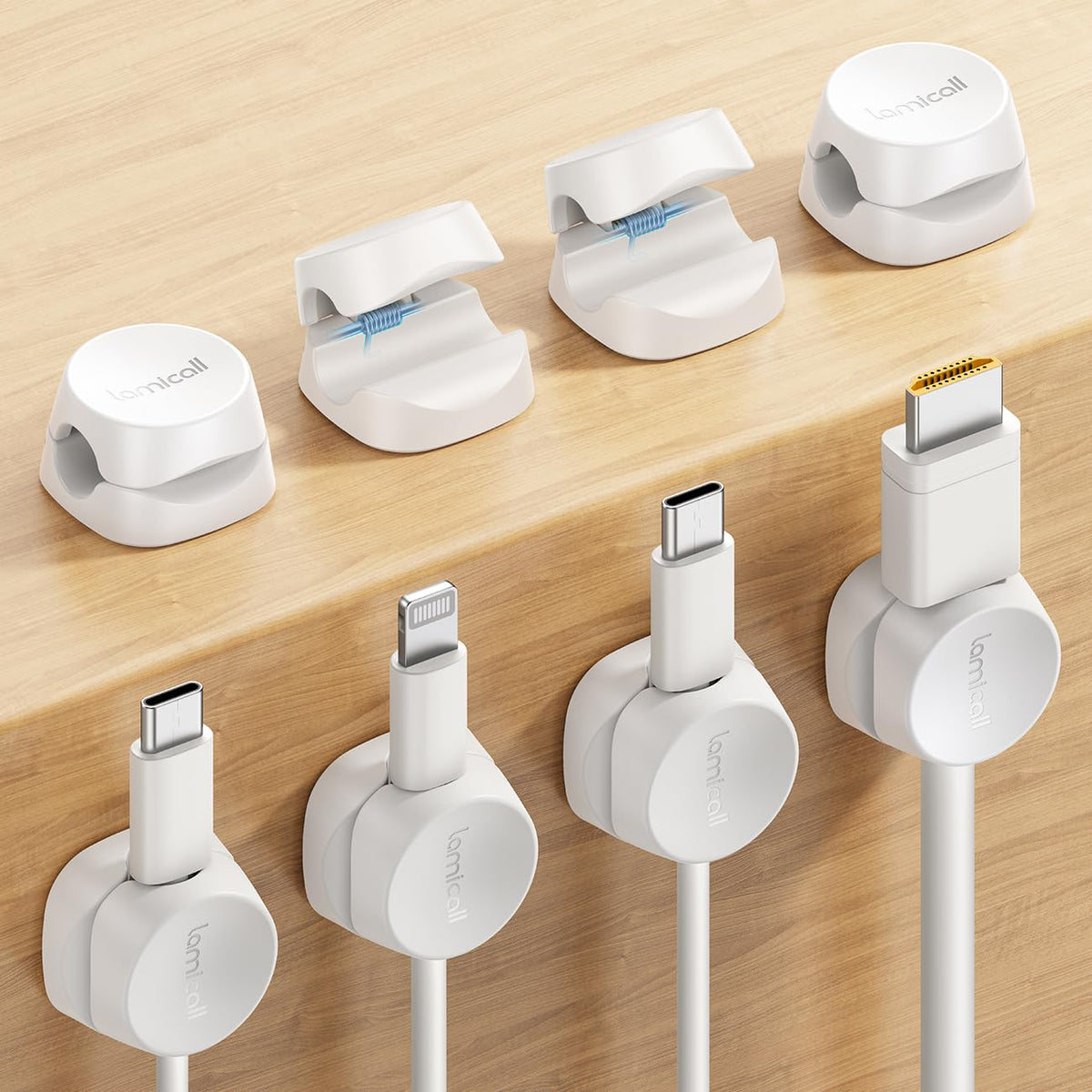 8Pack Cord Ogranizer [1S Lock] Spring Cable Management Clips   Lamicall Desk Cord Holder, Adhesive Cute Round Cord Clip, Phone C