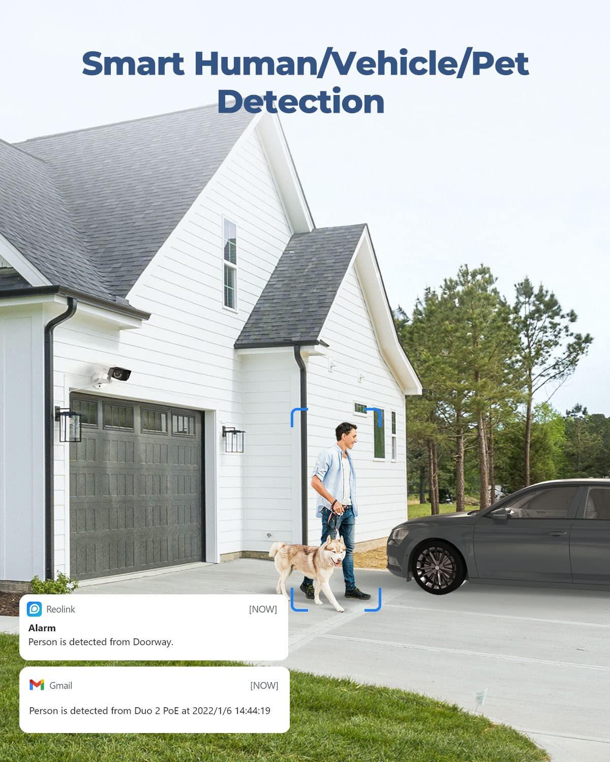 Reolink 4K Poe Security Camera System, Home Outdoor Ip Camera In 180 Degree Viewing Angle, Human/Vehicle/Pet Detection, Color Night Vision, Two Way Talk, Up To 256Gb Microsd Card, Duo 2 Poe