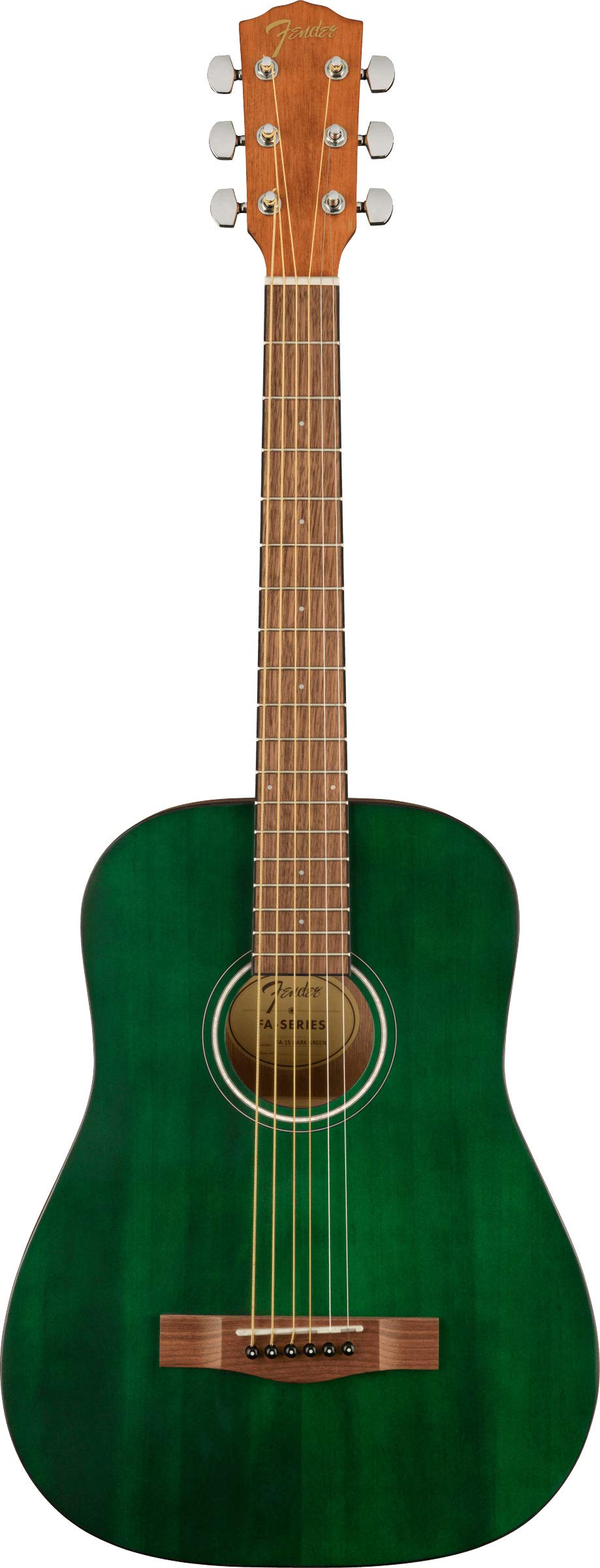 Fender Fa-15 3/4-Scale Kids Steel String Acoustic Guitar - Green Learn-To-Play Bundle With Gig Bag, Tuner, Strap, Picks, Fender
