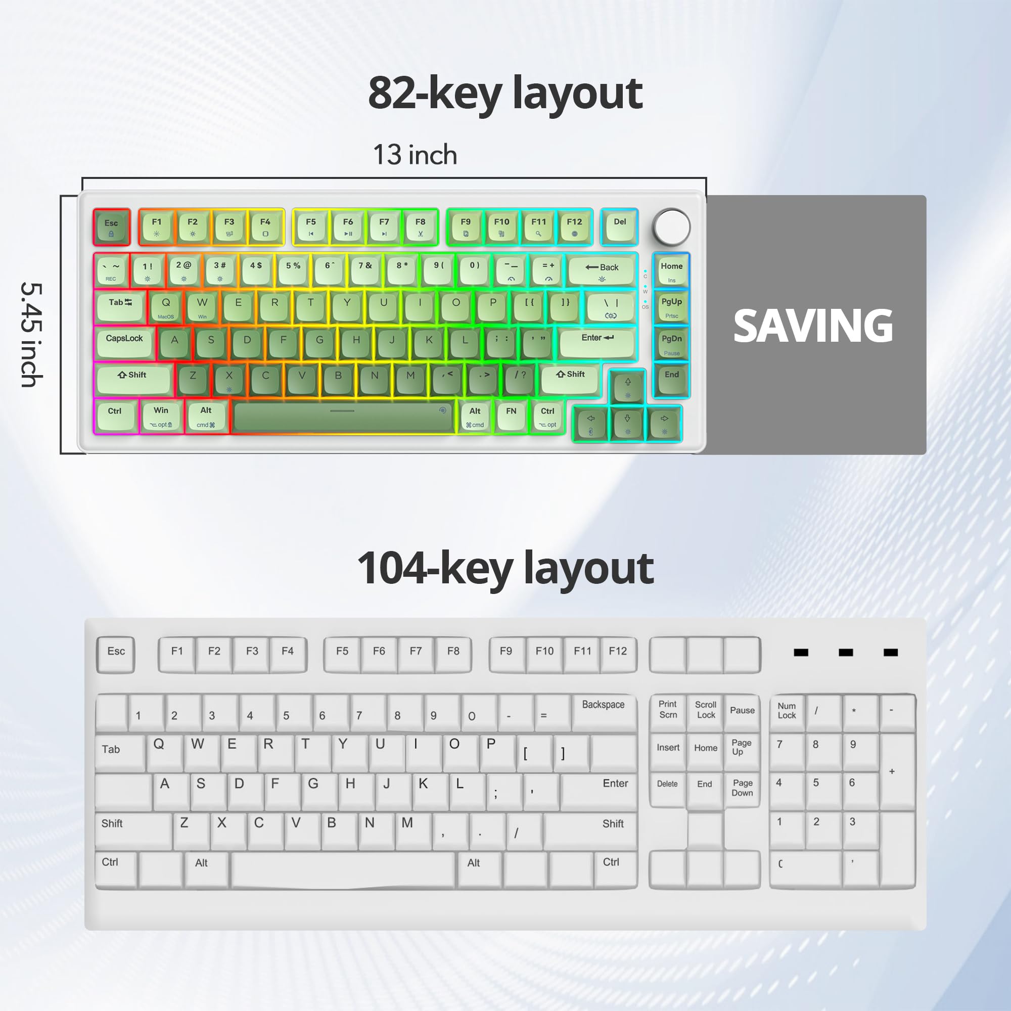 75% Wired Keyboard With Knob, 75 Percent Gaming Green Keyboard Hot Swappable Gasket Mount,White Switch,82 Keys Tkl Mechanical Ke