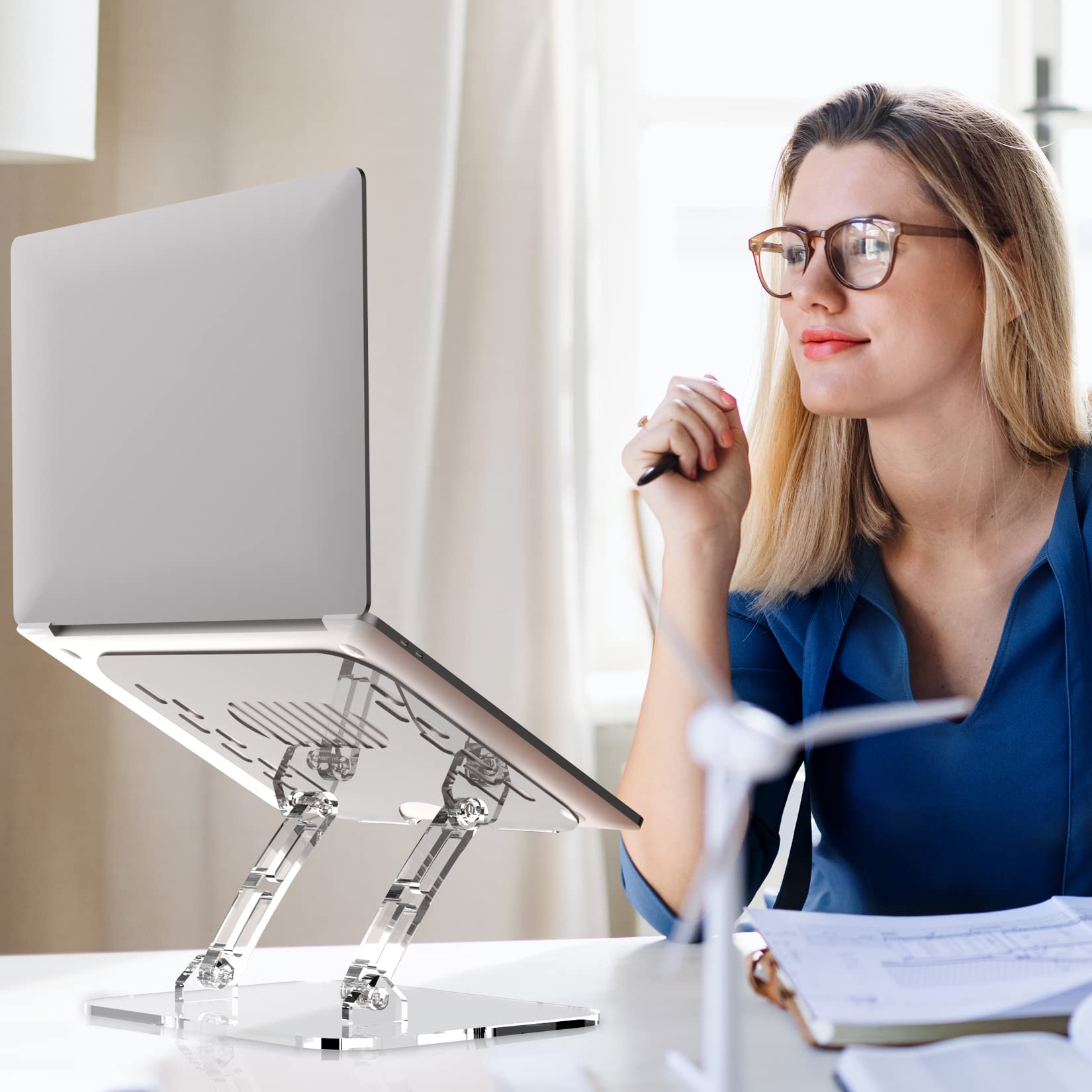 Lpoake 2 Pack Adjustable Laptop Stand, Portable Ergonomic Computer Stand For Laptop, Foldable Laptop Riser For Desk, Compatible