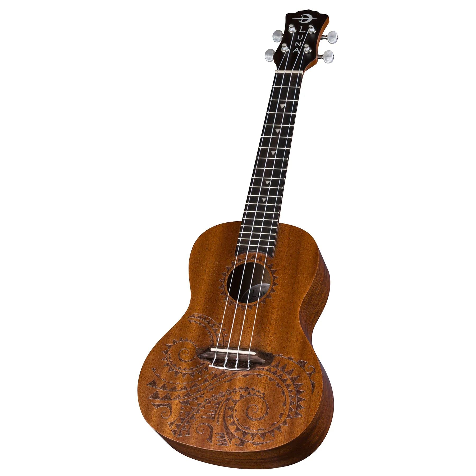 Luna Tattoo Concert Mahogany Ukulele With Gig Bag, Satin Natural