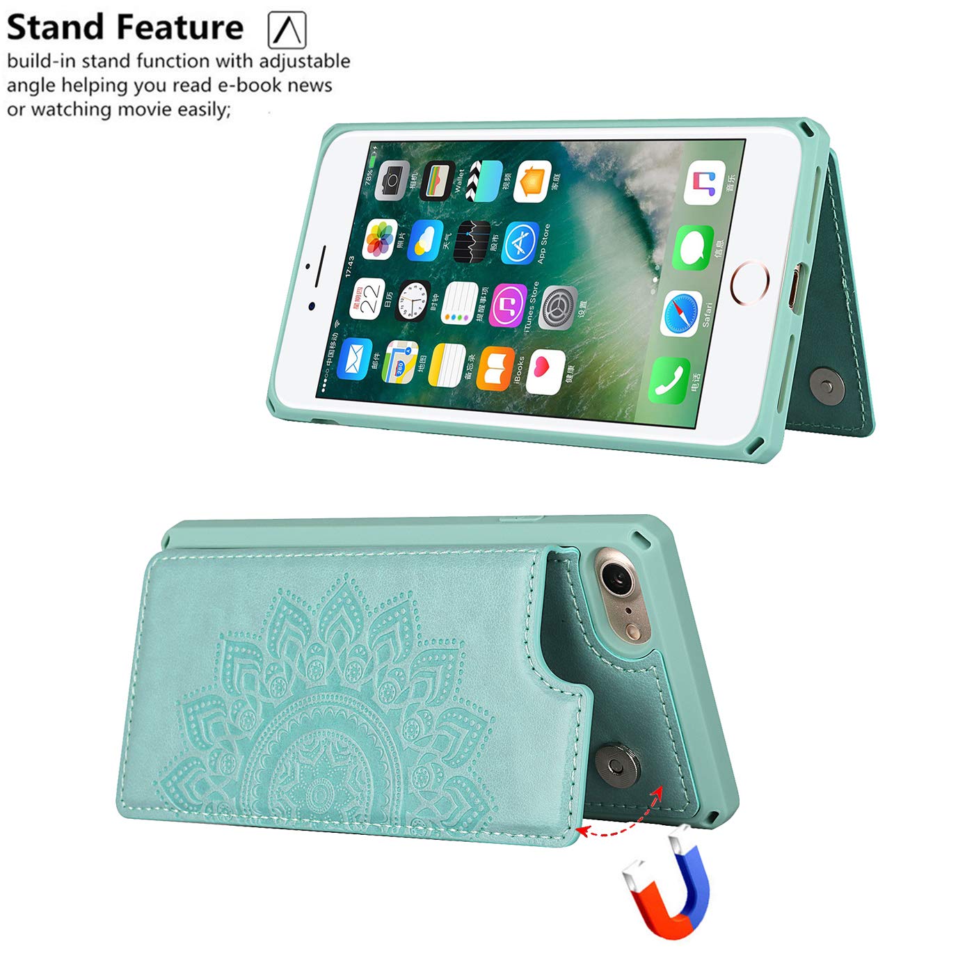 Cavor For Iphone 7/8/Se 2022/Se 2020 Embossed Mandala Pattern Flower Pu Leather Wallet Case With Card Holder Shockproof Cover Fo