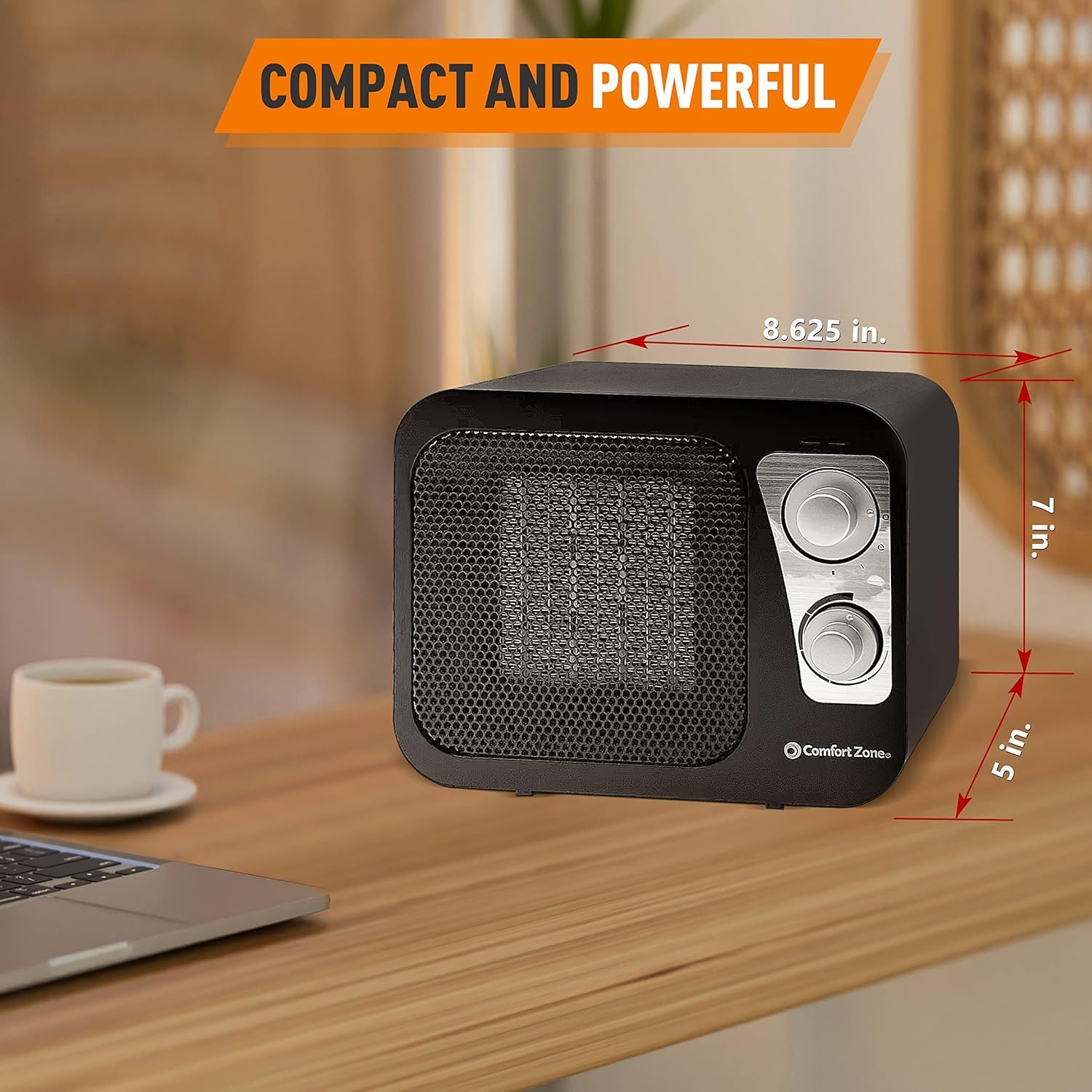 Comfort Zone Electric Retro Design Ceramic Space Heater, Adjustable Thermostat, 2 Heat Settings, Overheat Protection, Safety Tip