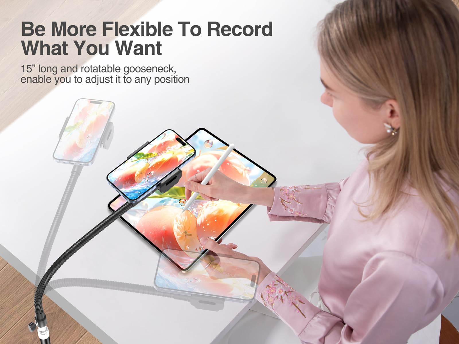 Elitehood 80� Tall Phone Stand Tripod, Floor Phone Recording Stand, Heavy Duty Adjustable Iphone Tripod Stand Compatible With Iphone 15 14 13 12