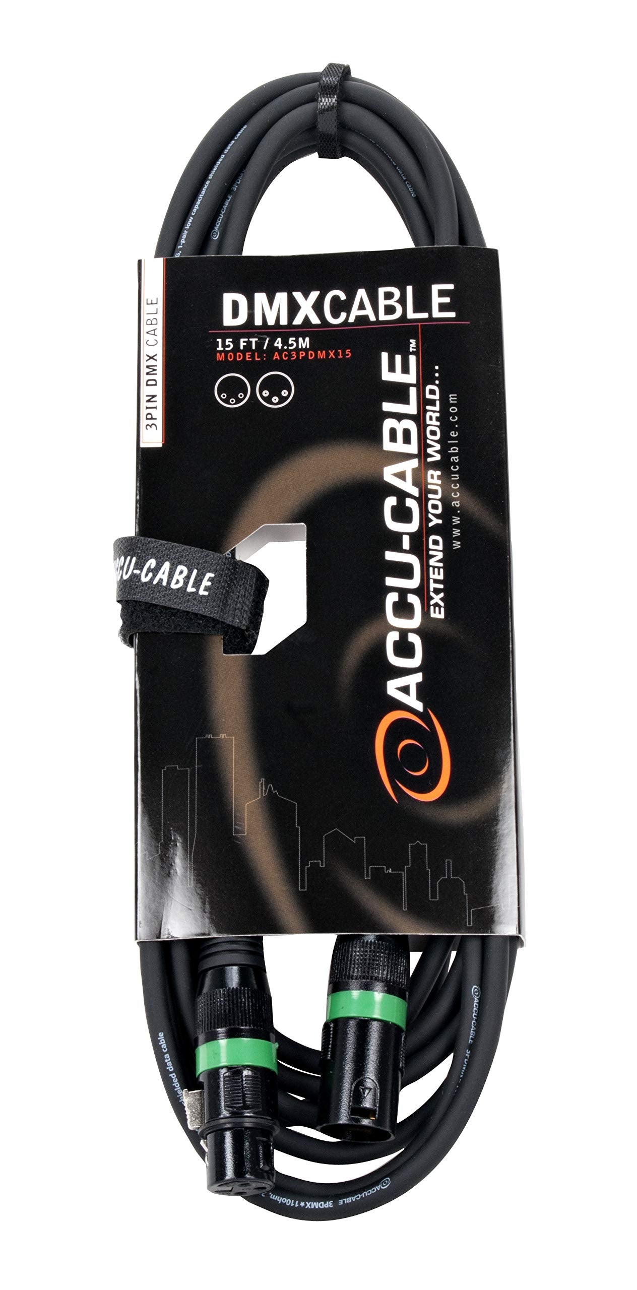 Accu Cable Ac3Pdmx15, Dmx Stage Light Cable, 3 Pin Male To 3 Pin Female Connection (15 Ft)