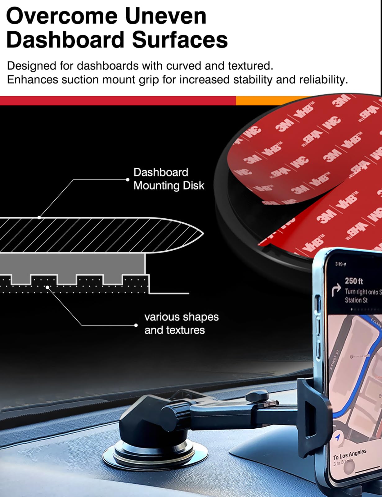 3M Vhb Dashboard Adhesive Sticky Pad Set For Car Mount - 3.15'' (80Mm) Disk With Secure Suction Cup Grip For Cell Phone Holder A