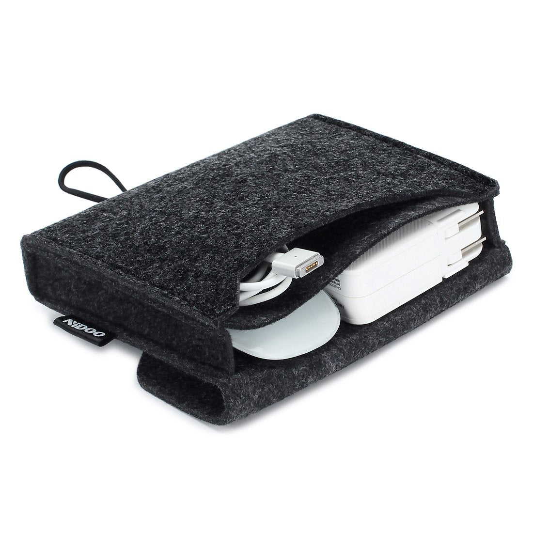 NIDOO Portable Felt Storage Bag, All-Purpose Carrying Bags, Electronics Accessories Protective Case for MacBook Power Adapter, Mouse, Cellphone, Cables, Power Bank, Portable External Hard Drive, Black