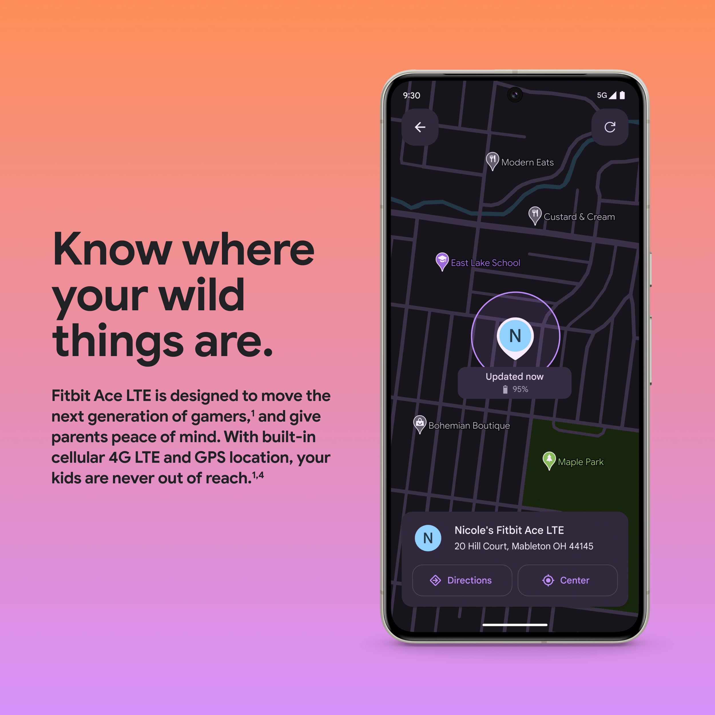Fitbit Google Ace Lte - Kids Smartwatch With Call, Message, Gps, And Activity-Based Games, Ace Pass Data Plan Required - Spicy -