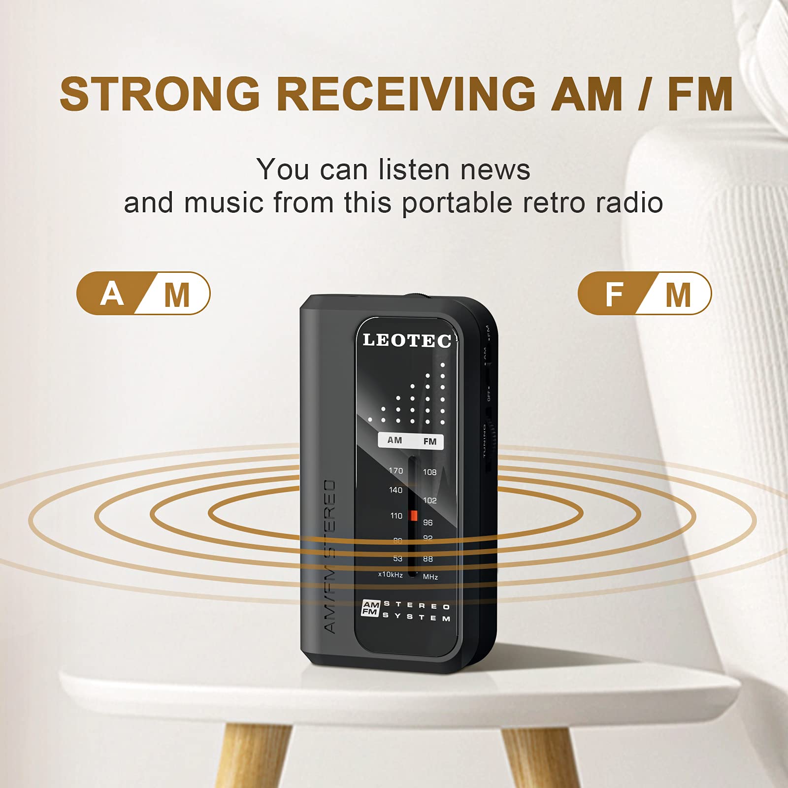 Leotec Small Pocket Radios, Battery Operated Am Fm Radio, Dbs Function Great Reception For Indoor, Outdoor & Emergency Use,Porta