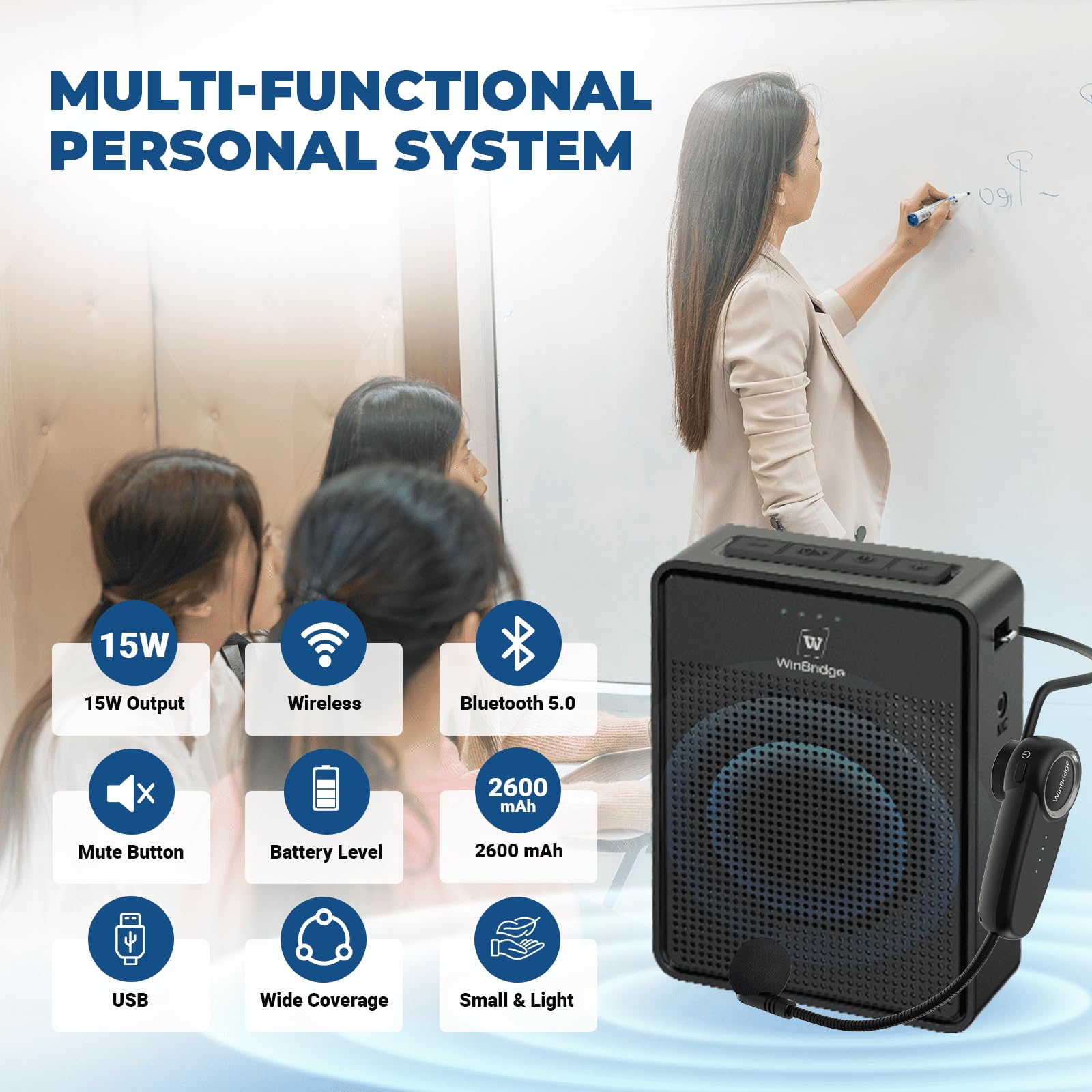 Voice Amplifier Wireless Microphone Headset, Original Sound Ultra Portable Microphone And Speaker, 15W Megaphone Speaker With Bl