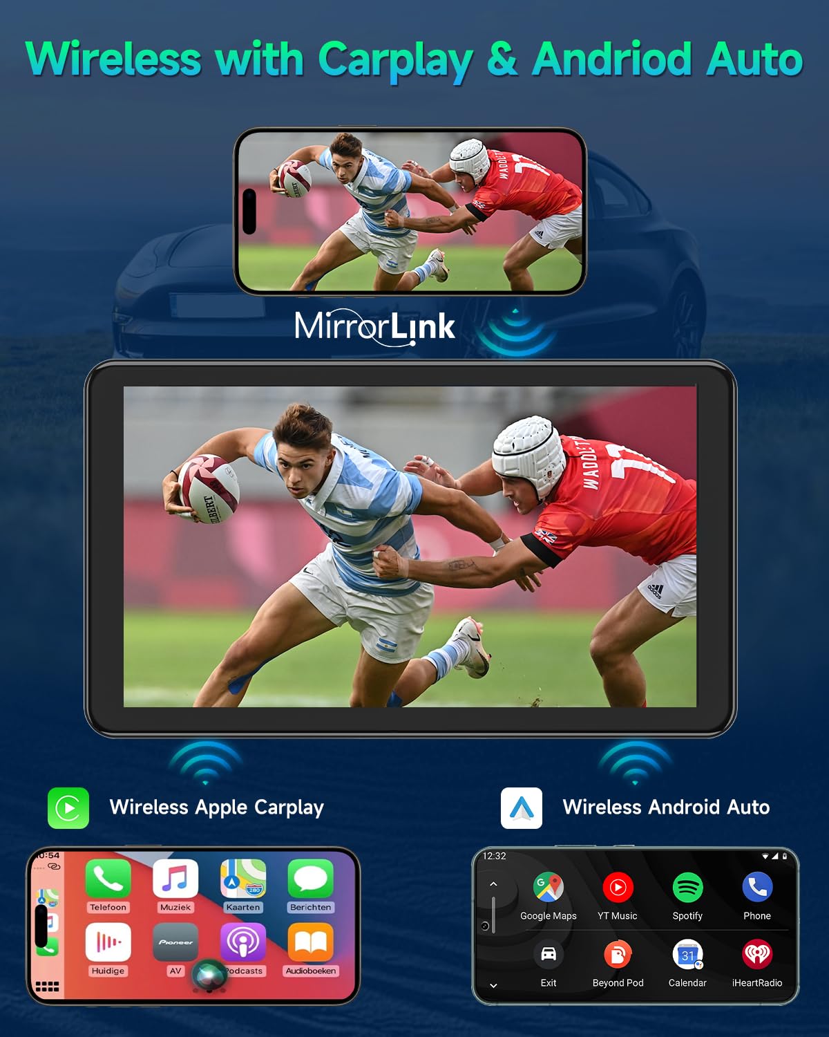 Navicam Wireless Carplay Car Stereo, 2024 Portable 7'' Hd Touchscreen Cam Compatible With Carplay & Android Auto For Car, Car St