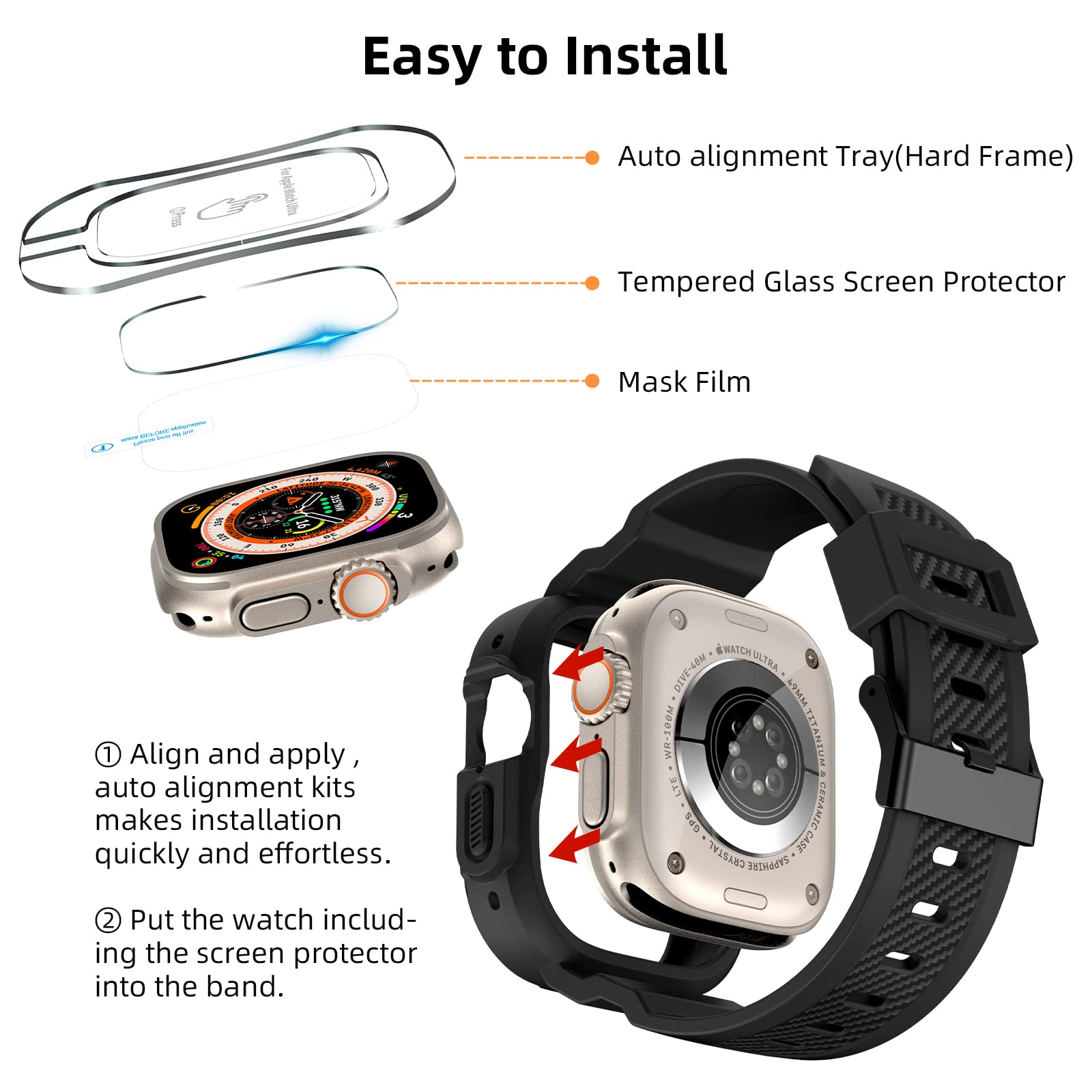 Orobay Compatible With Apple Watch Ultra 2/1 Band 49Mm With Case And Screen Protector, Rugged Band Strap For Iwatch Ultra 2/1 49