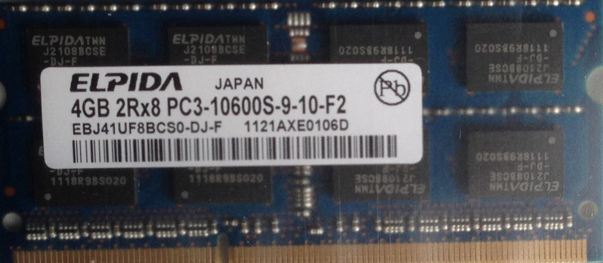 Elpida Ebj41Uf8Bcs0 Dj F 4Gb Notebook Sodimm Ddr3 Pc10600(1333) Unbuf 1.5V 2Rx8 204P 512Mx64 256Mx8