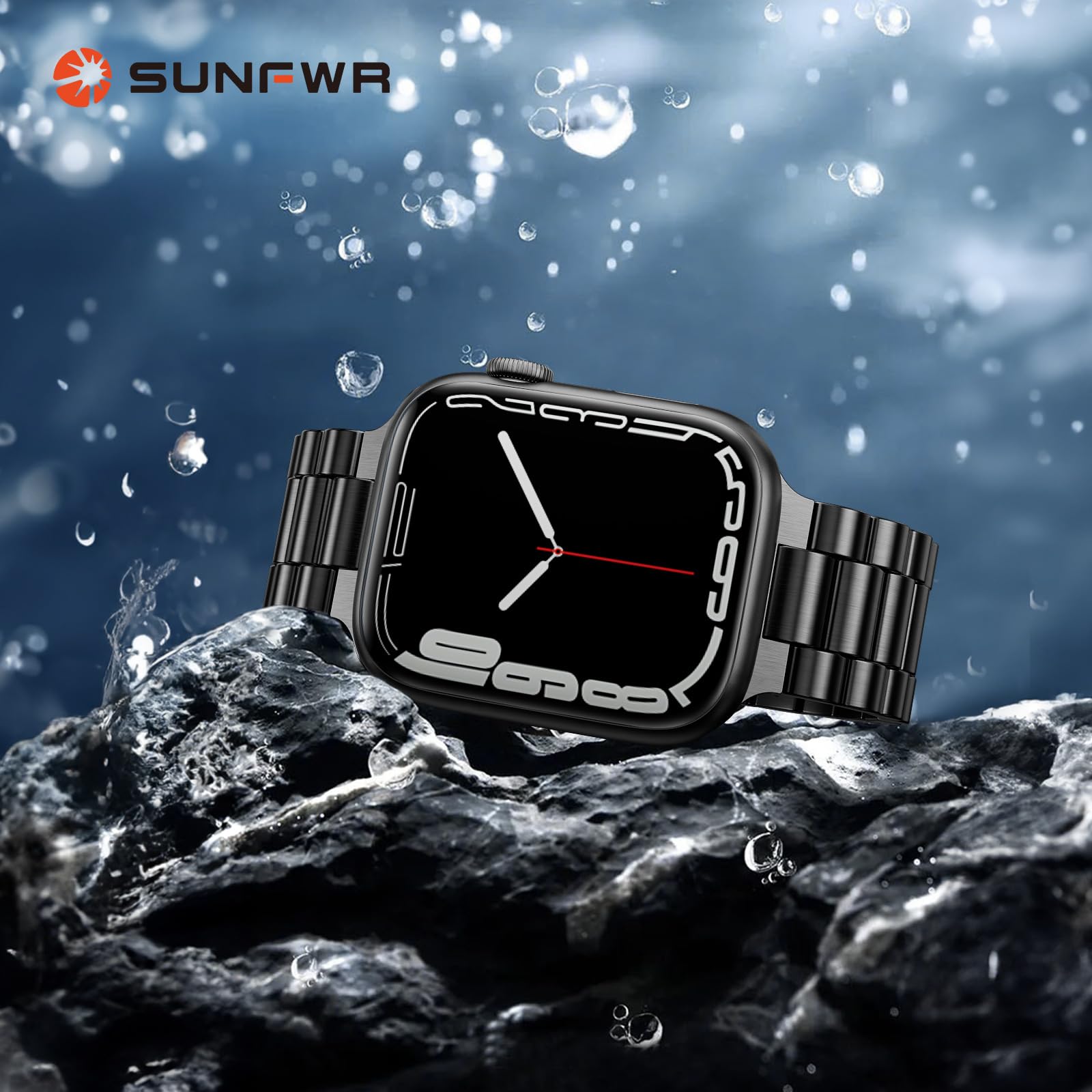 Sunfwr Compatible With Apple Watch Band 49Mm 45Mm 44Mm 42Mm 41Mm 40Mm 38Mm For Men Women, Stainless Steel Metal Iwatch Band With