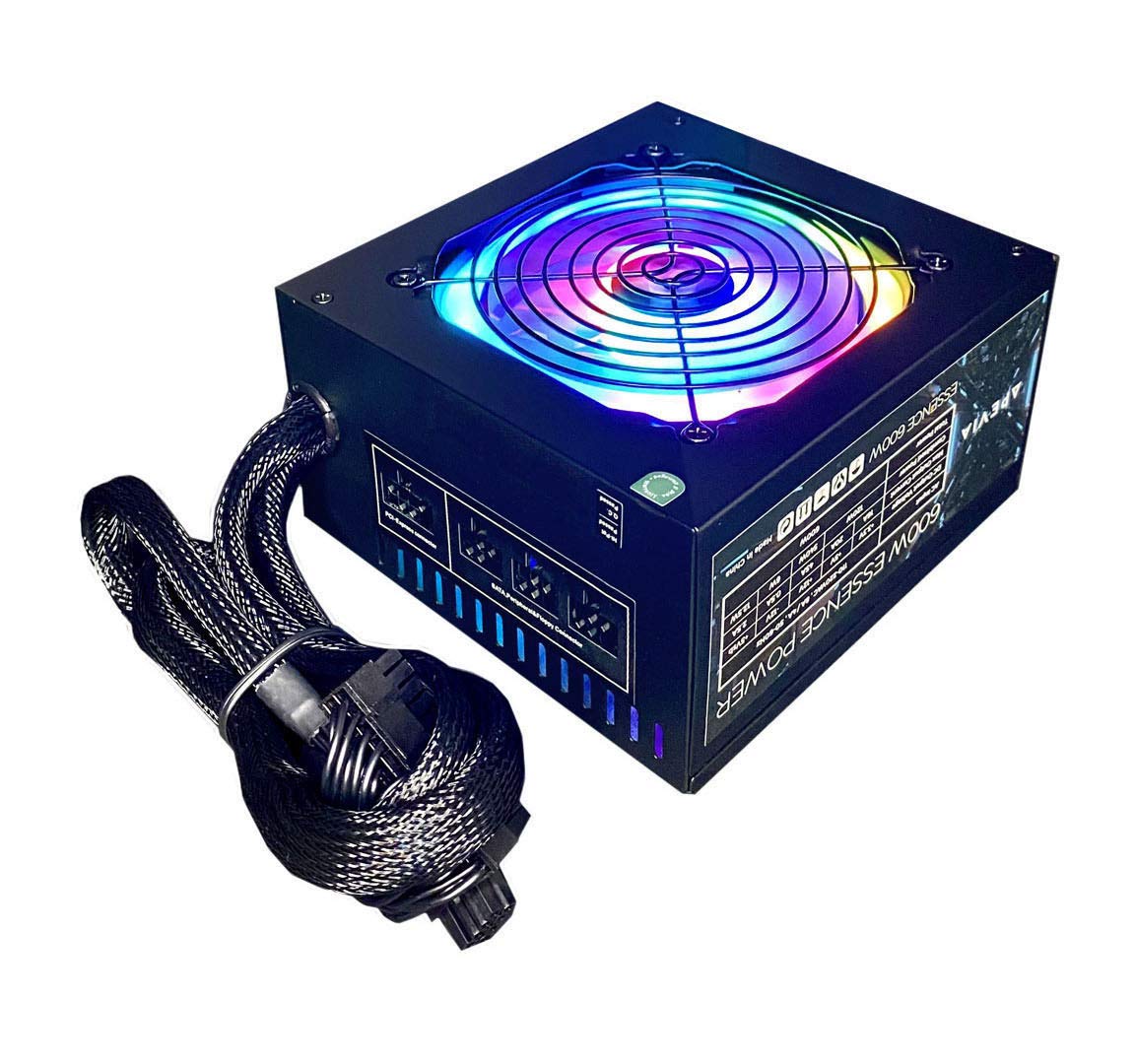 Apevia Atx Es600 Rgb Essence 600W Atx Semi Modular Gaming Power Supply With Auto Thermally Controlled 120Mm Rgb Fan, 115/230V Sw