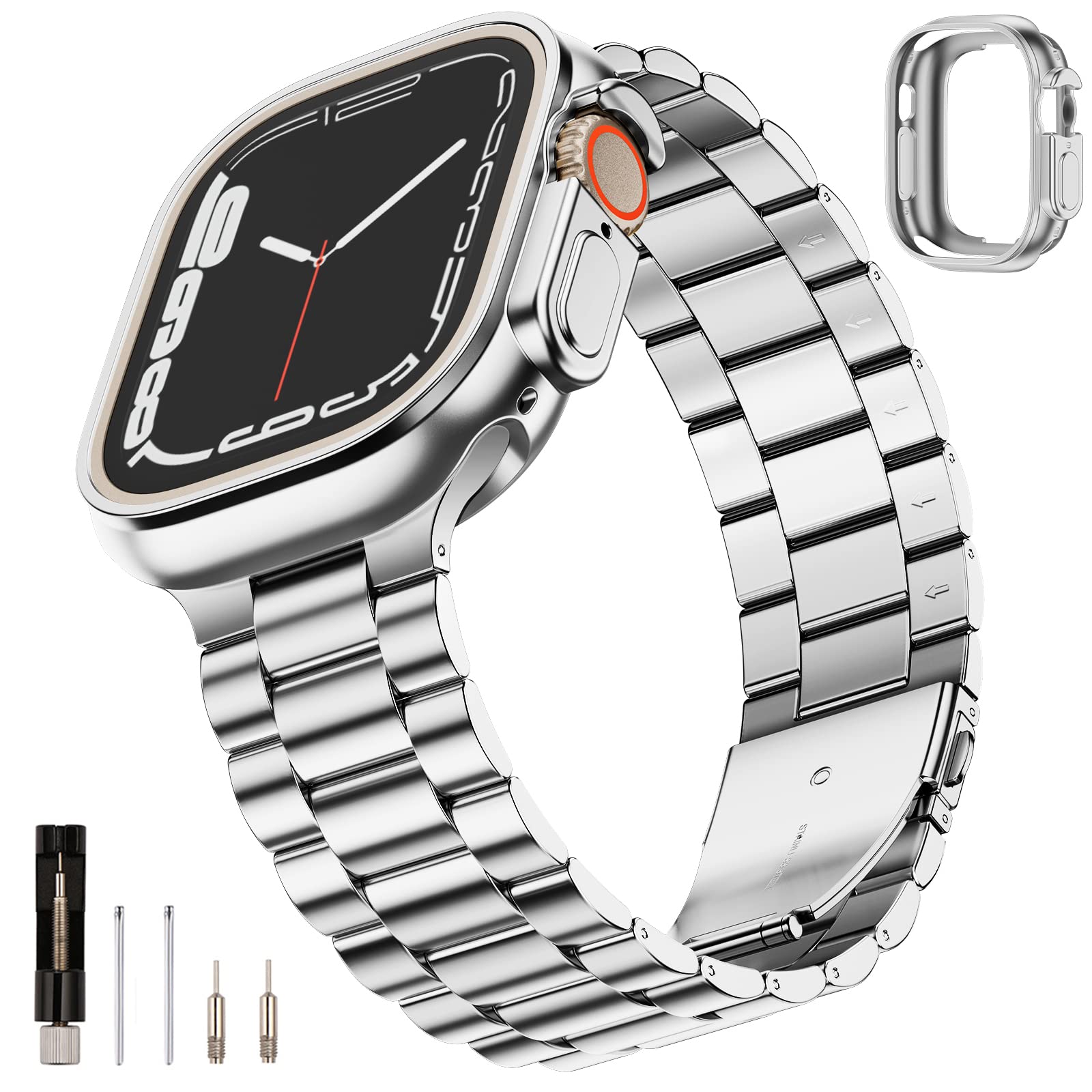 Sunfwr Compatible With Apple Watch Band 49Mm For Men Women, Stainless Steel Metal Iwatch Band With Case For Apple Watch Ultra/Ul