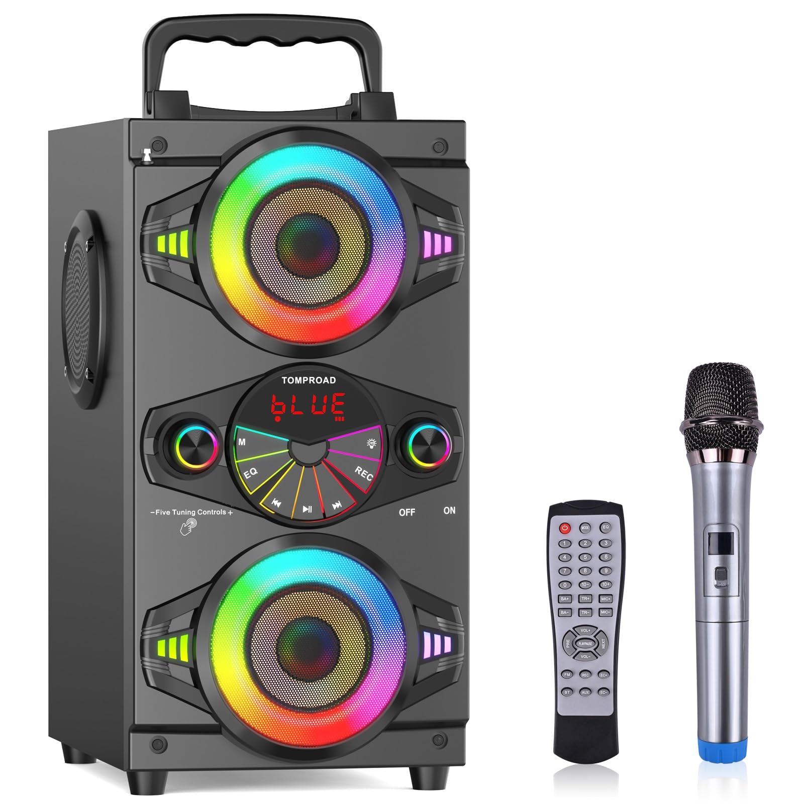 Bluetooth Speakers, 60W Portable Wireless Loud Outdoor Home Party Bluetooth Speaker With Subwoofer, Fm Radio, Led Colorful Lights, Microphone, Remote And Big Powerful Stereo Deep Bass Sound Boombox