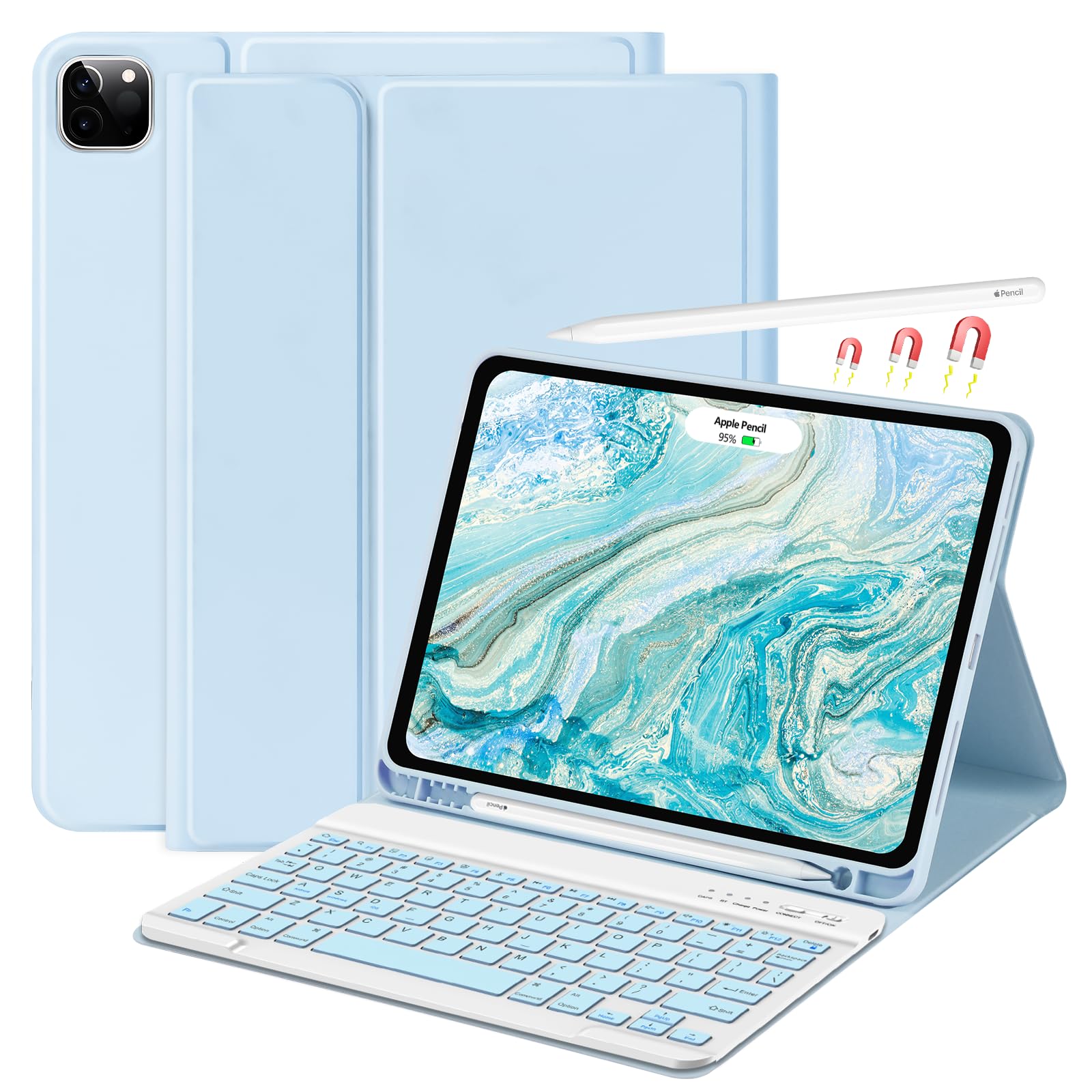 Amzcase For Ipad Air 11 Inch M2(2024) Pro 11 Inch Case With Keyboard,Detachable Wireless Keyboard & Pencil Holder For Ipad Air 4