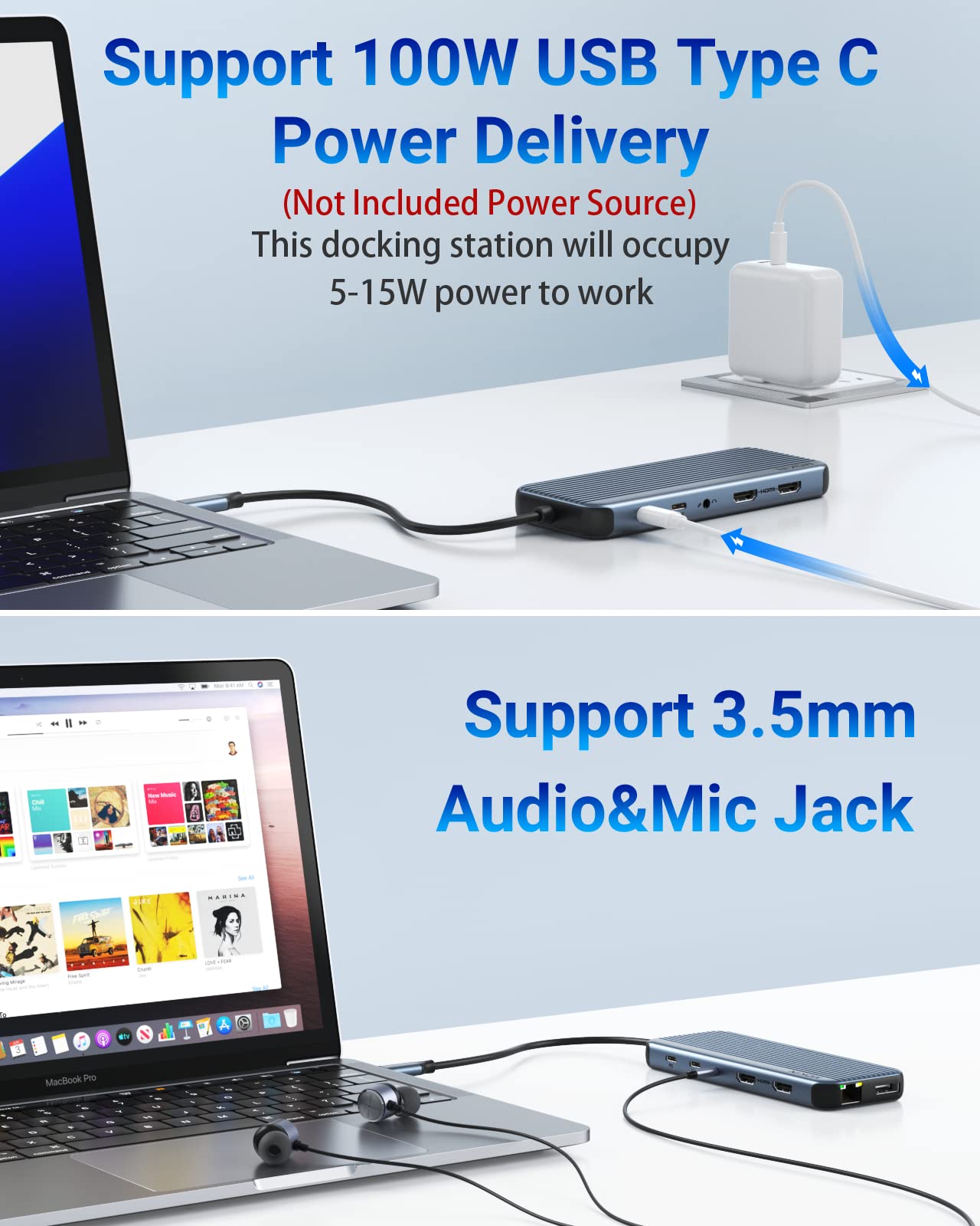 Usb C Docking Station For 8K Single Monitor Display, 4K Triple Monitors Display With Dual Hdmi, Displayport, Usb 3.1, Usb C 3.1,