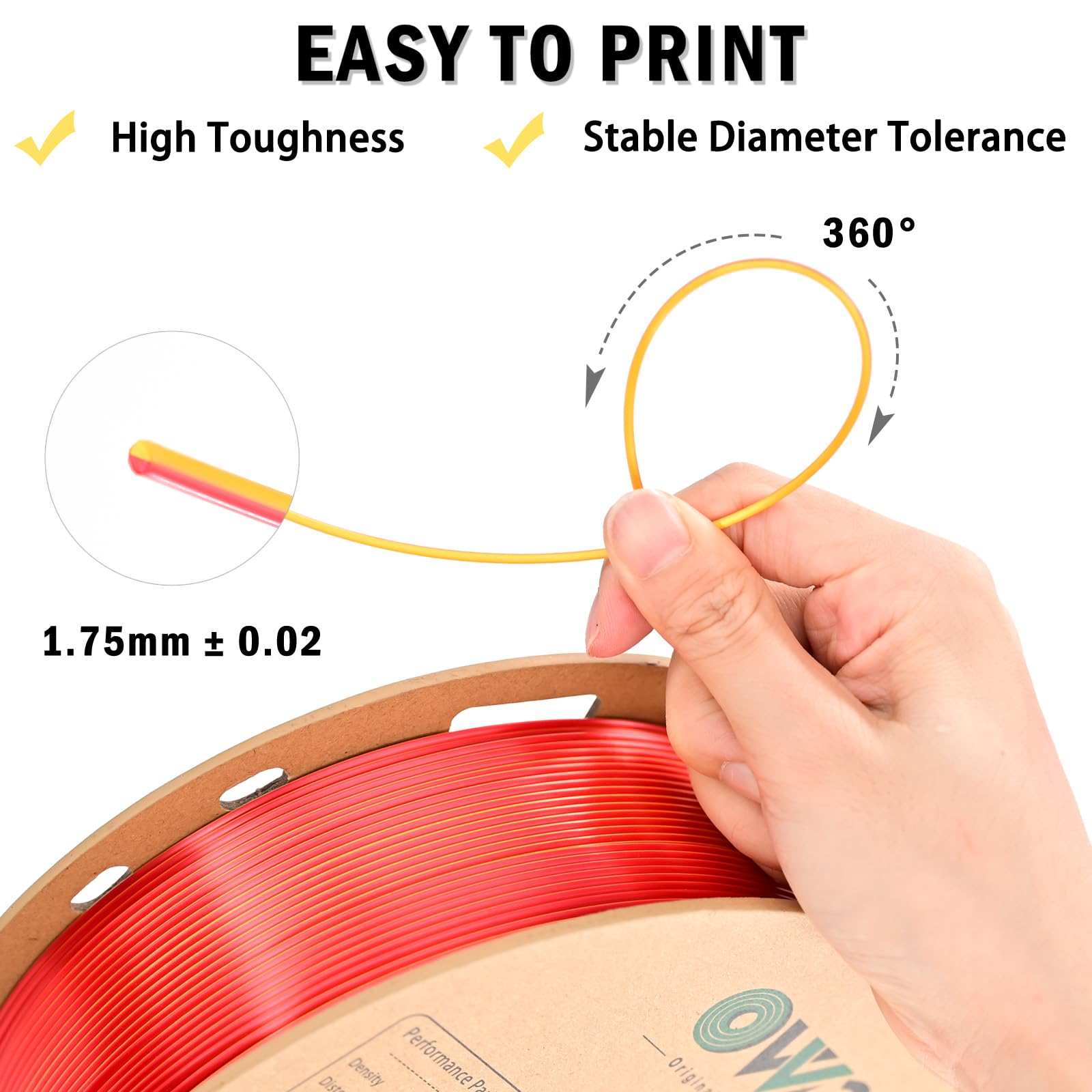 Ovv3D Pla Filament 1.75Mm, Red Gold 3D Printer Filament Silk Pla Dual Color Pla Filament, Red Gold Pla Filament, Color Change Ev