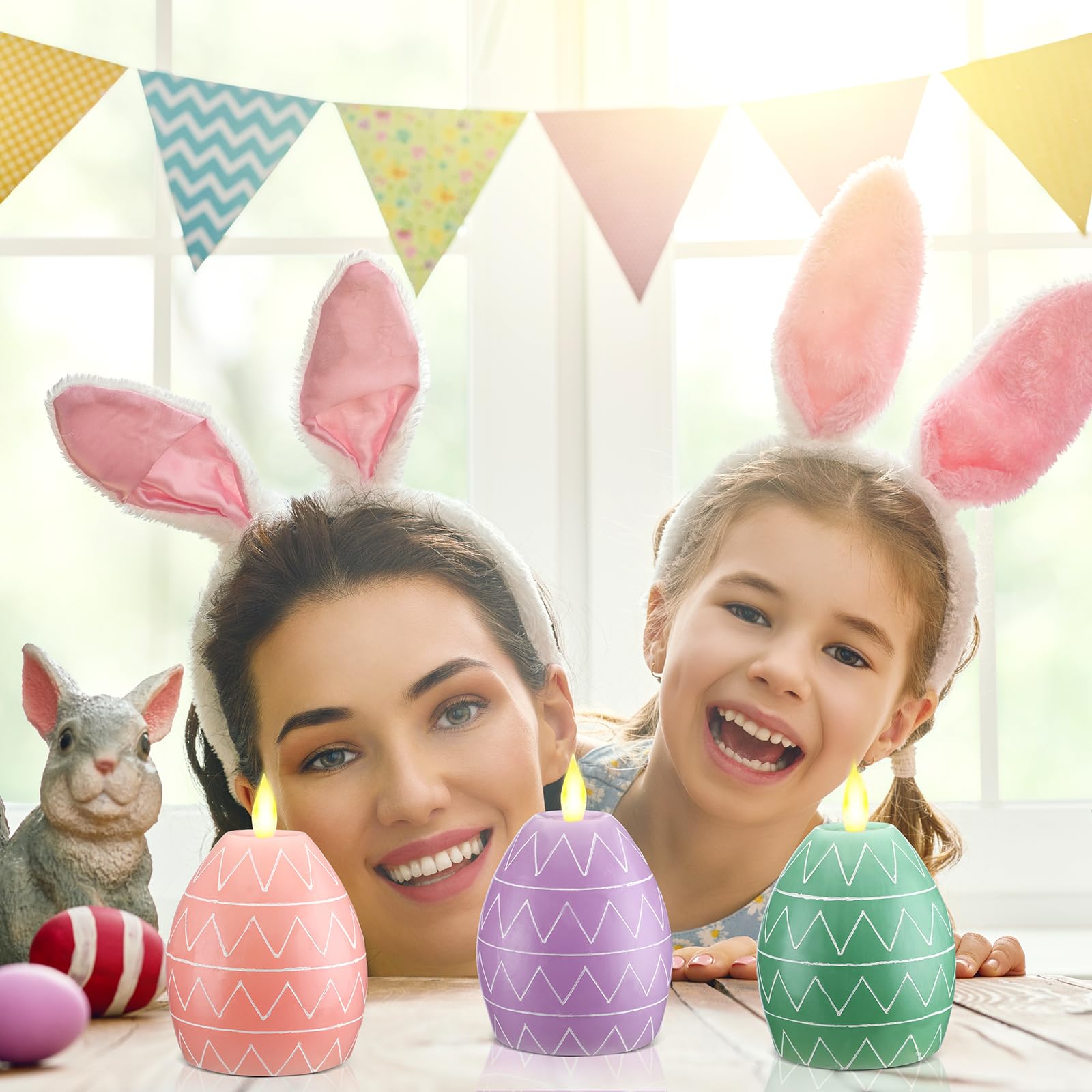 Mtlee 3 Pcs Easter Egg Candles 3 Color Scented Real Wax Led Easter Flameless Candles Spring Battery Operated Egg Shaped Holiday