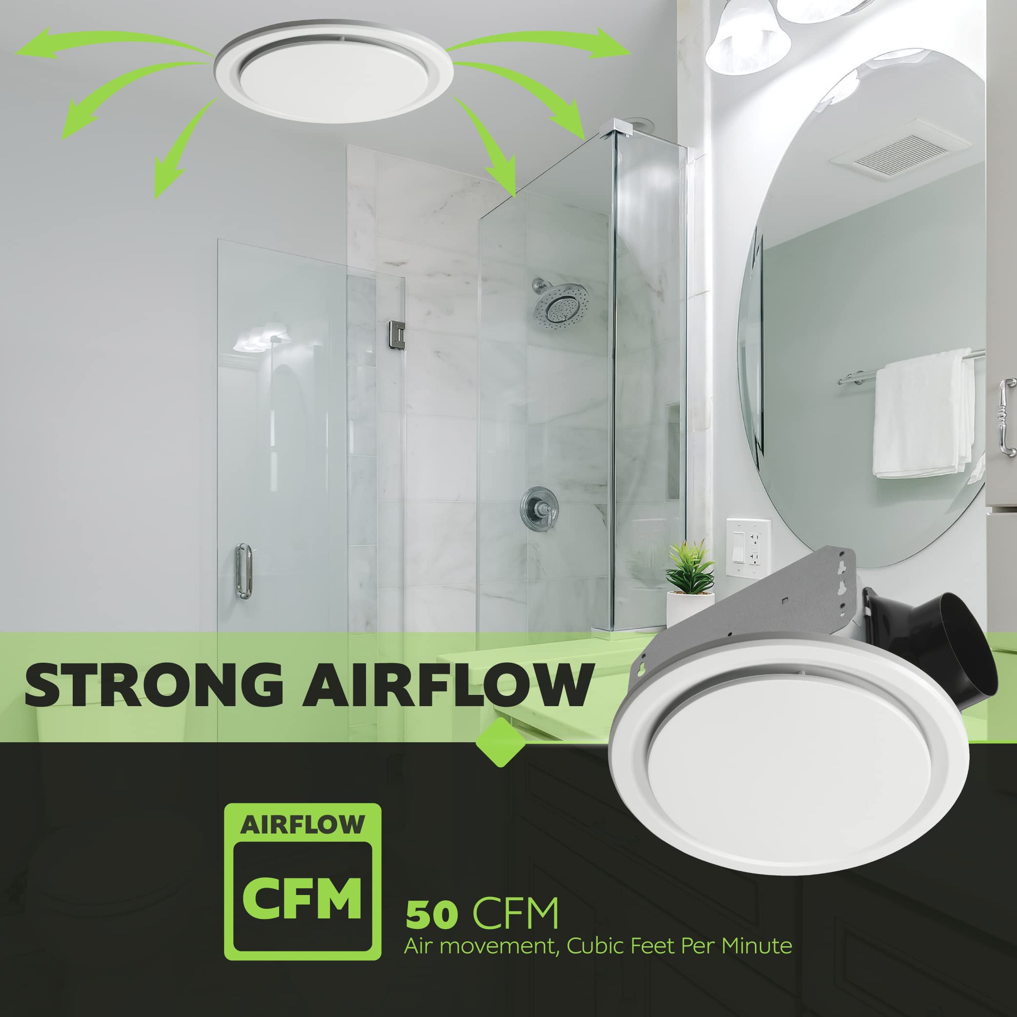 Homewerks 7140 50 G3 Bathroom Fan Ceiling Mount Exhaust Ventilation, Ultra Quiet 1.0 Sones, 50 Cfm, White