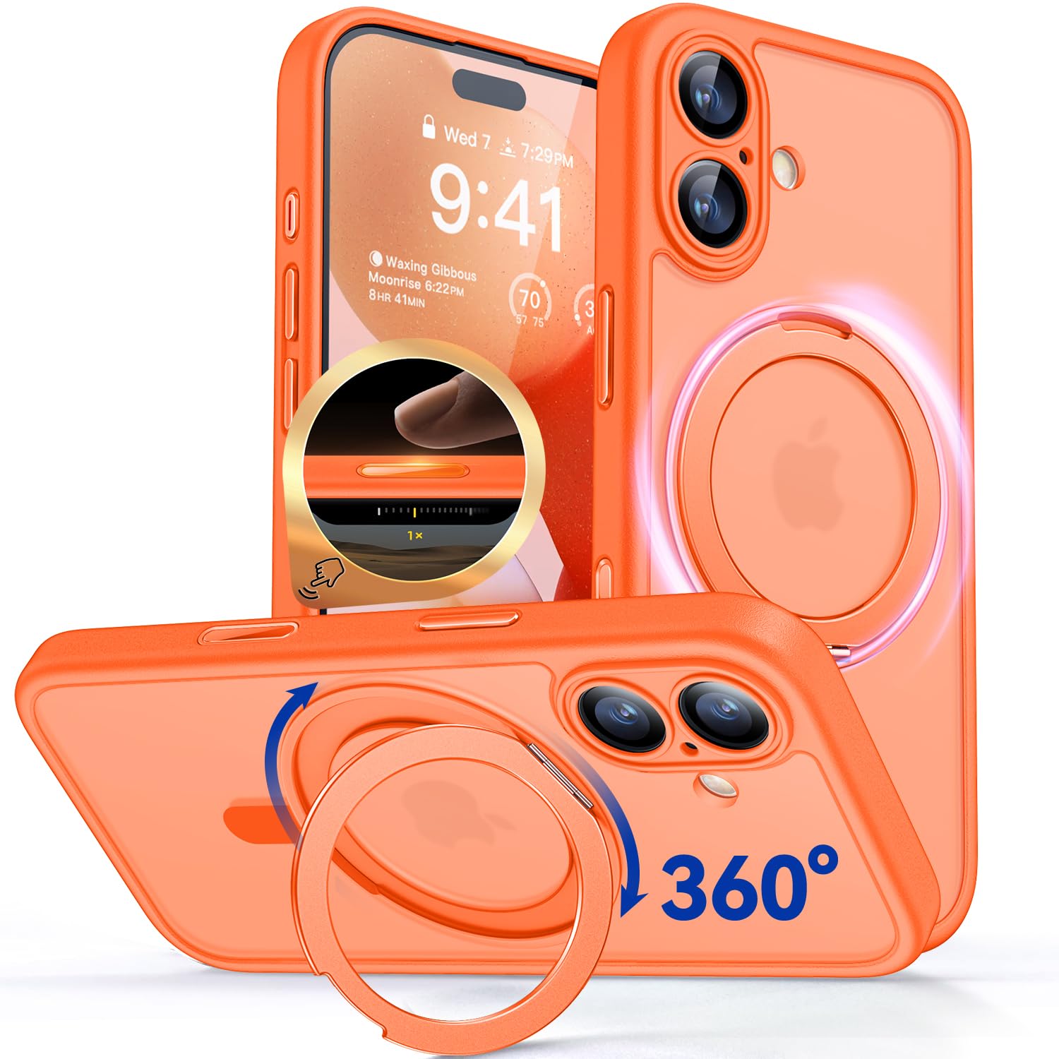 CANSHN 360 Spin Magnetic Stand for iPhone 17 Case with Camera Control [Full Camera Protection] [Compatible with Magsafe] Translu