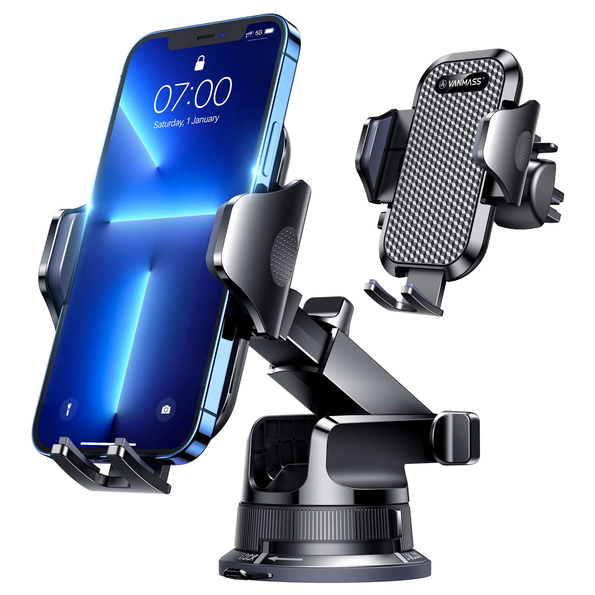 Vanmass [Pro Version Universal Car Phone Mount [Super Suction Cup] Dashboard Phone Holder Stand, Handsfree Windshield Dash Air V