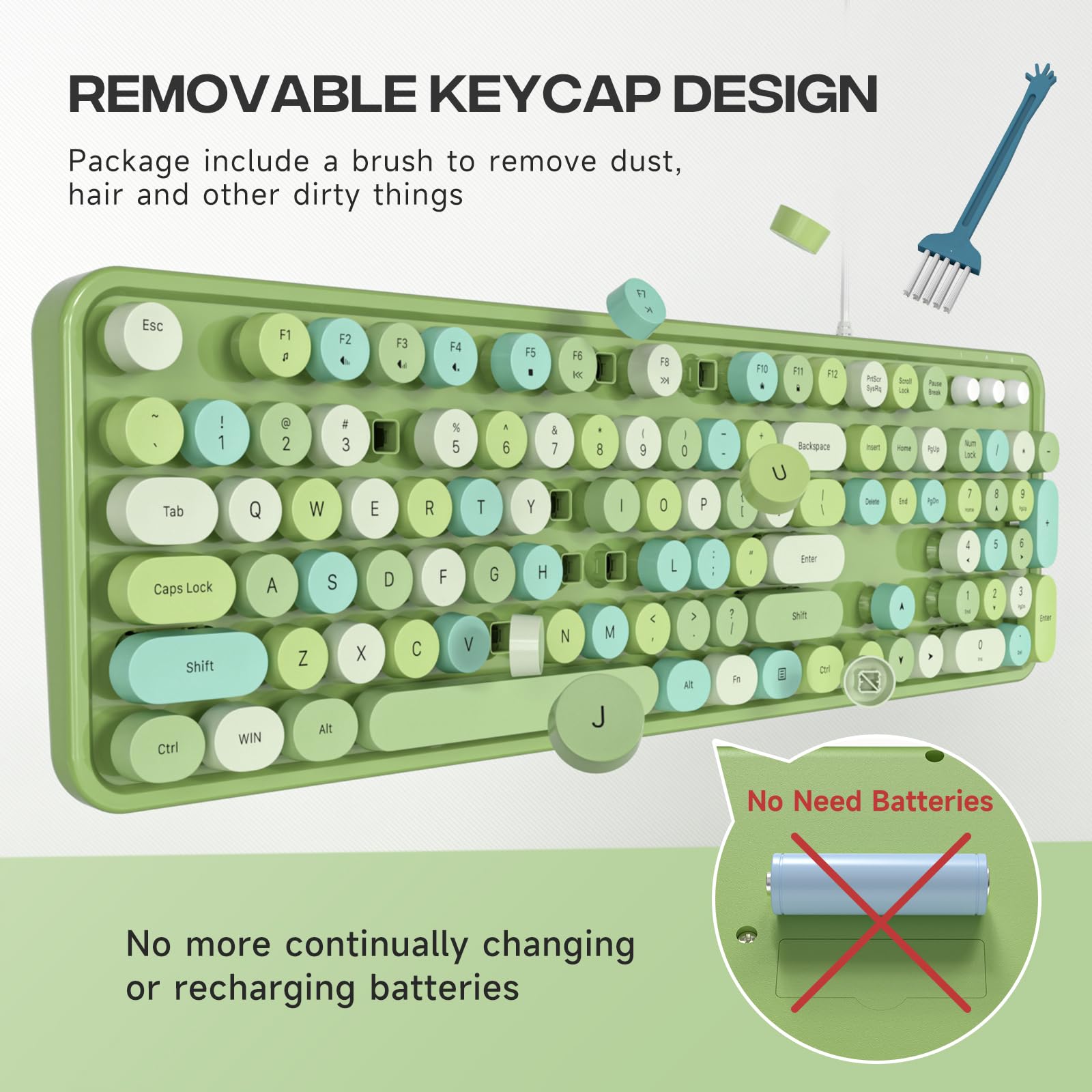 Atelus Computer Keyboard Wired, Plug Play Usb Keyboard With Large Number Pad, Caps Indicators, Foldable Stands, Full Size Keyboa