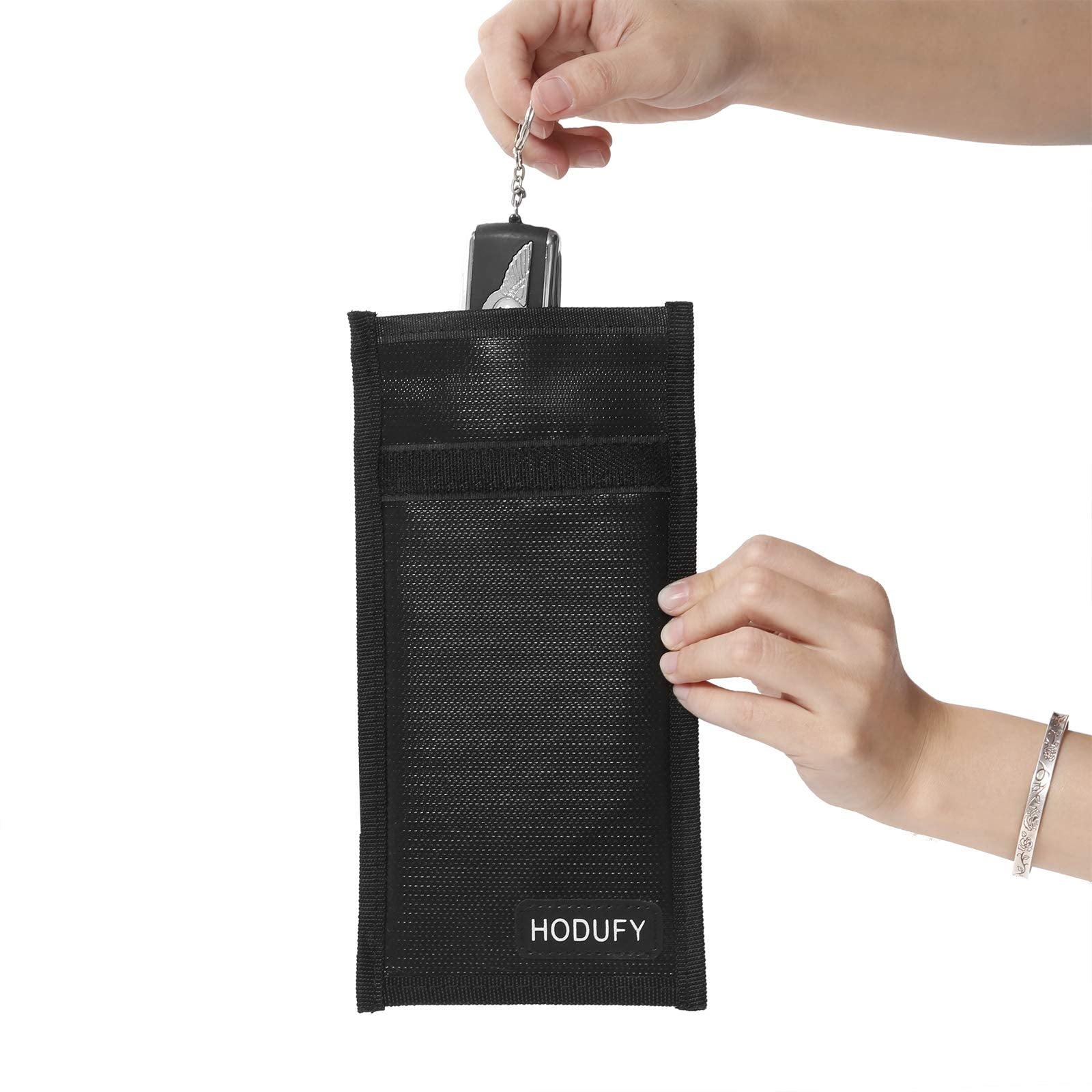 Hodufy Upgraded Faraday Bags For Key Fob (2 Pack), 7.7 X 4.7 Inches Faraday Cage Protector, Fireproof Waterproof Cell Phone Sign
