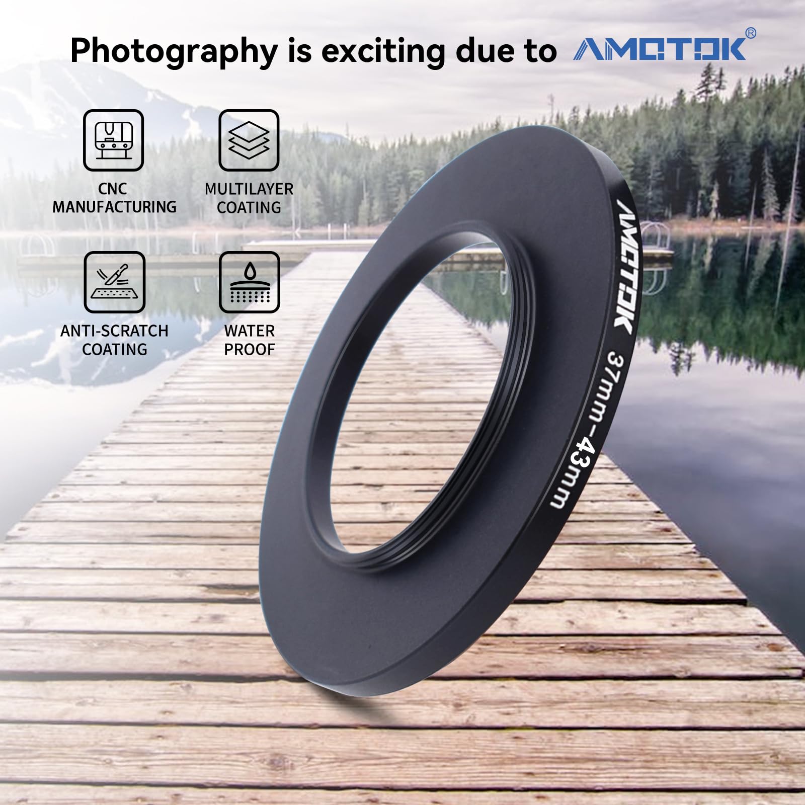 37Mm Lens To 43Mm Camera Lens Adapter,37Mm To 43Mm Filter Step Up Ring Adapter Ring,Compatible All 43Mm Filter Accessory