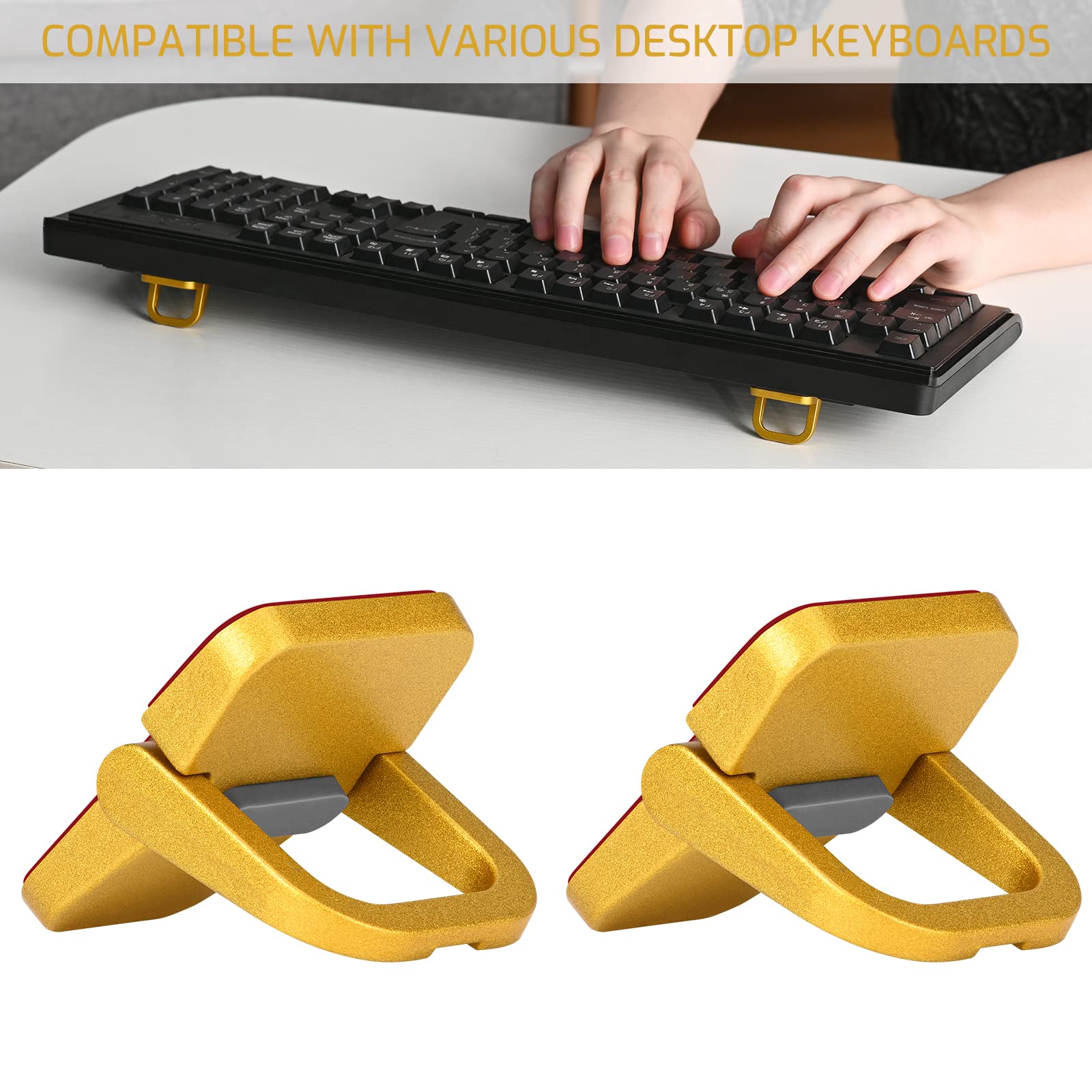 Tofun 1 Pair Foldable Laptop Zinc Alloy Stand, Self Adhesive Invisible Desk Keyboard Feet, Mini Metal Laptop Feet Lifter,Gold