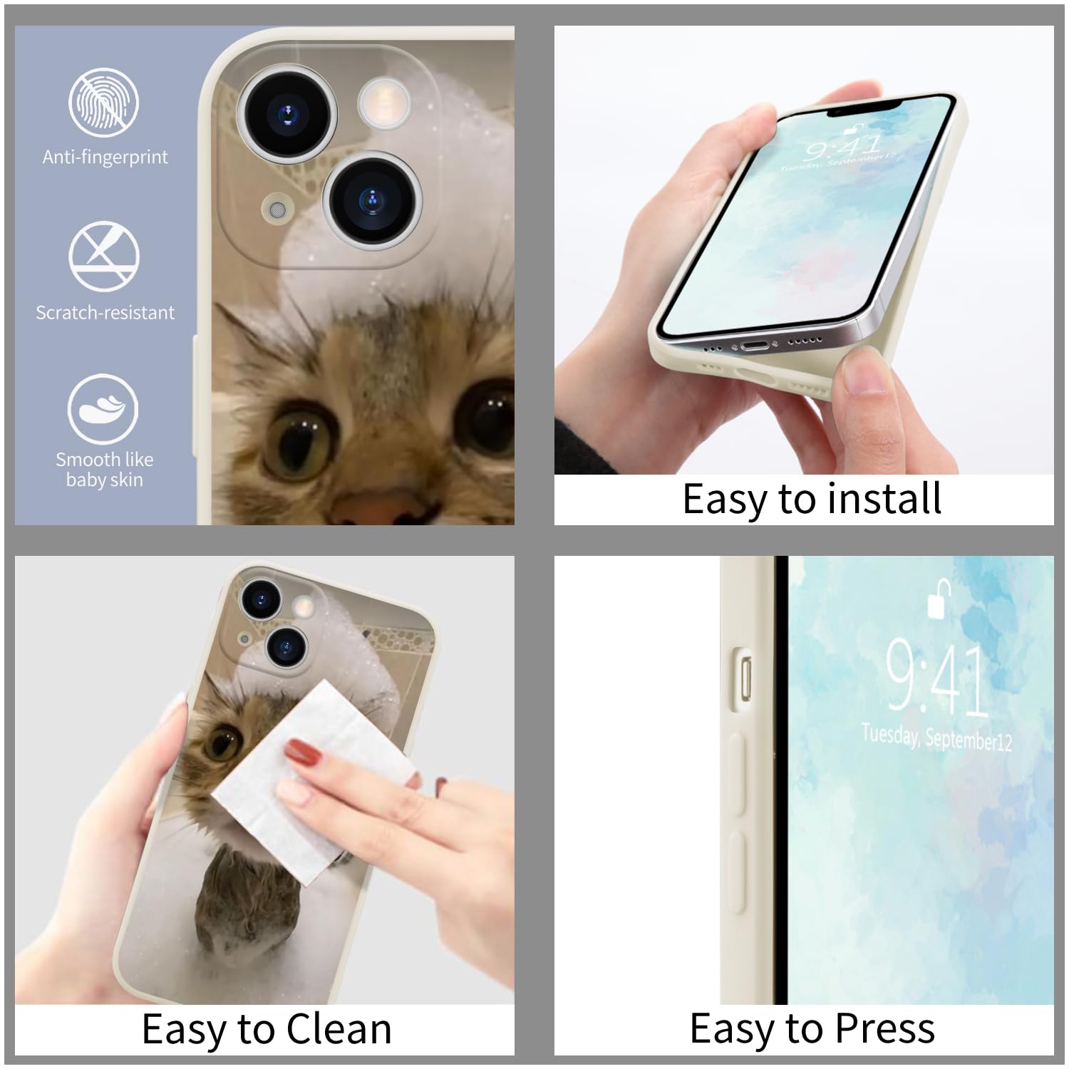 Wihytec Shower Cat Kitten Phone Case For Iphone 14 Cute Cat Kitten Case Cover Liquid Silicone Soft Gel Rubber Matt Phone Cover W