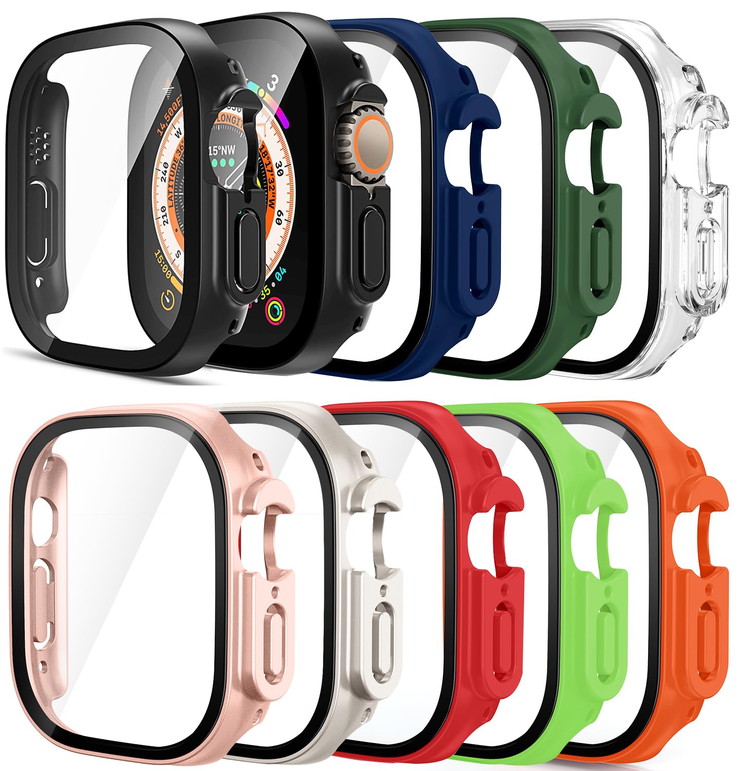 [9 Pack] Pocoukate Case Compatible With 49Mm Apple Watch Ultra & Ultra 2 With Tempered Glass Screen Protector Full Scratch Resis