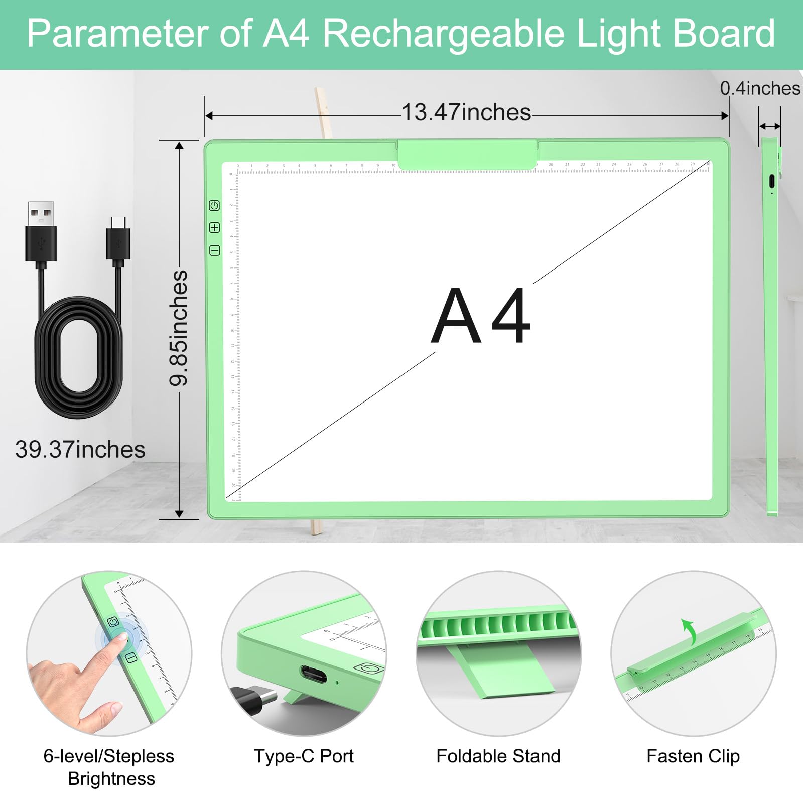 Honesorn A4 Copy Tracing Light Pad With Type C Port, Ultra Thin Diamond Painting Light Board, Led Light Table For Weeding Vinyl,