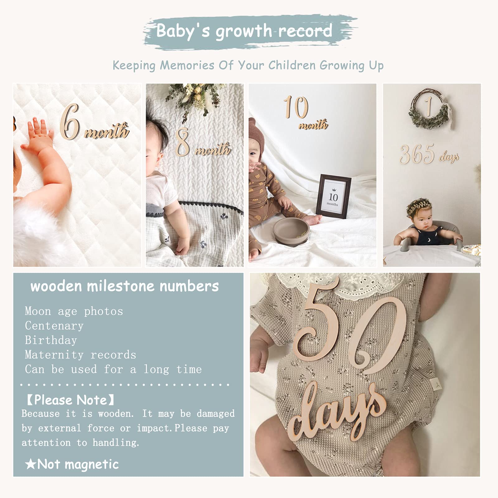 Promise Babe 19Pcs Baby Milestone Numbers Wooden Milestones Newborn Photography Prop Wooden Milestone Monthly Card