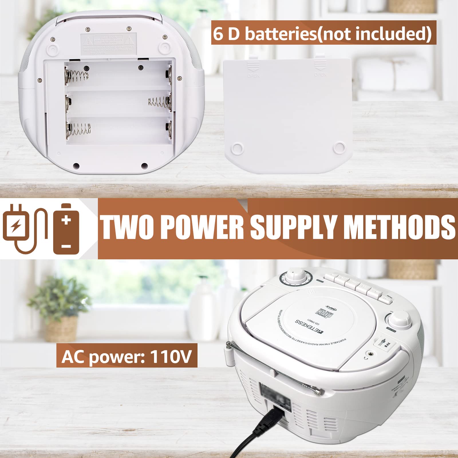 Retekess Tr621 Cd And Cassette Player Combo, Portable Boombox Am Fm Radio, Tape Recording, Stereo Sound With Remote Control, Usb