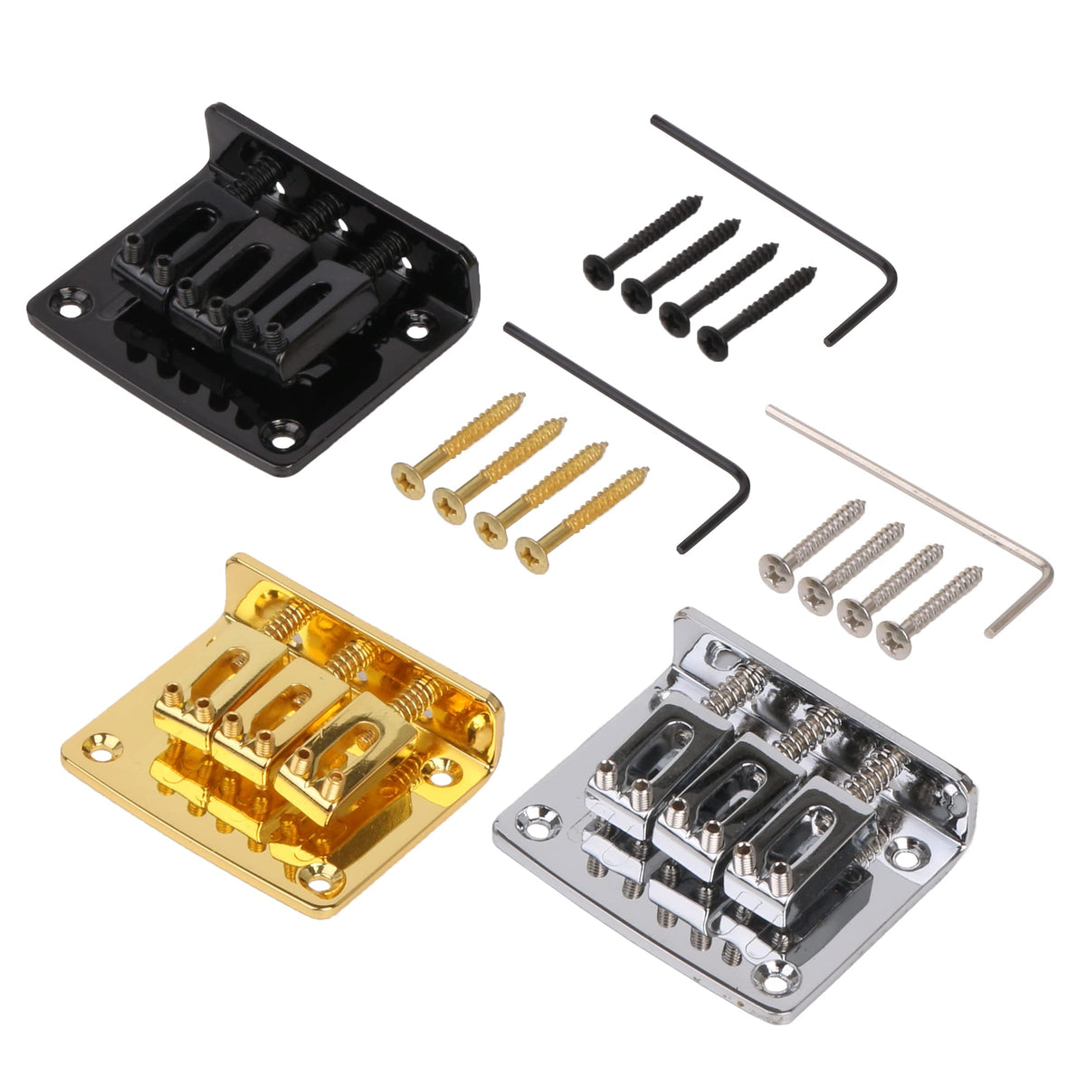Bqlzr 3 String Guitar Hard Tail Tailpiece Bridge,Zinc Alloy Electric Guitar Hardtail Bridge With Screws & Wrench Electric Guitar