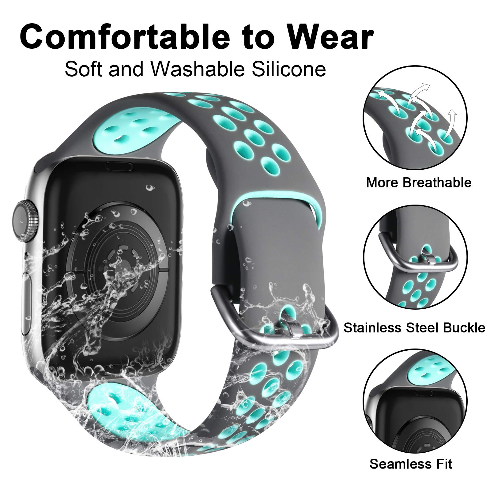 Lerobo 3 Pack Breathable Sport Bands Compatible With Apple Watch 38Mm 40Mm 41Mm 46Mm 45Mm 44Mm 42Mm For Women Men,Soft Silicone