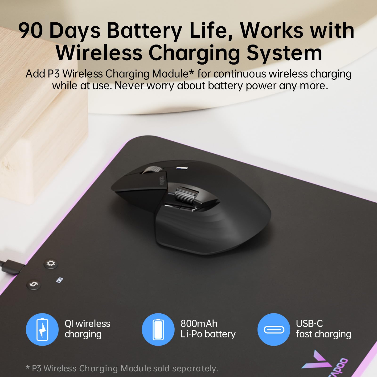 Rapoo Mt760 Multi Device Wireless Mouse, Bluetooth 5.0 And 2.4G Multi Mode Connection, Up To 4 Devices, 11 Programmable Buttons,