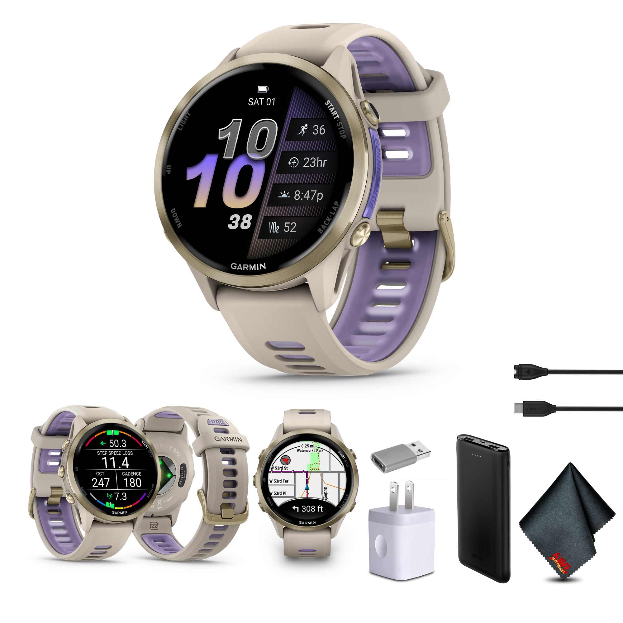 Garmin Forerunner 970 Running Smartwatch, Gps Fitness Smart Watch For Men And Women, Soft Gold Titanium With French Gray Case An